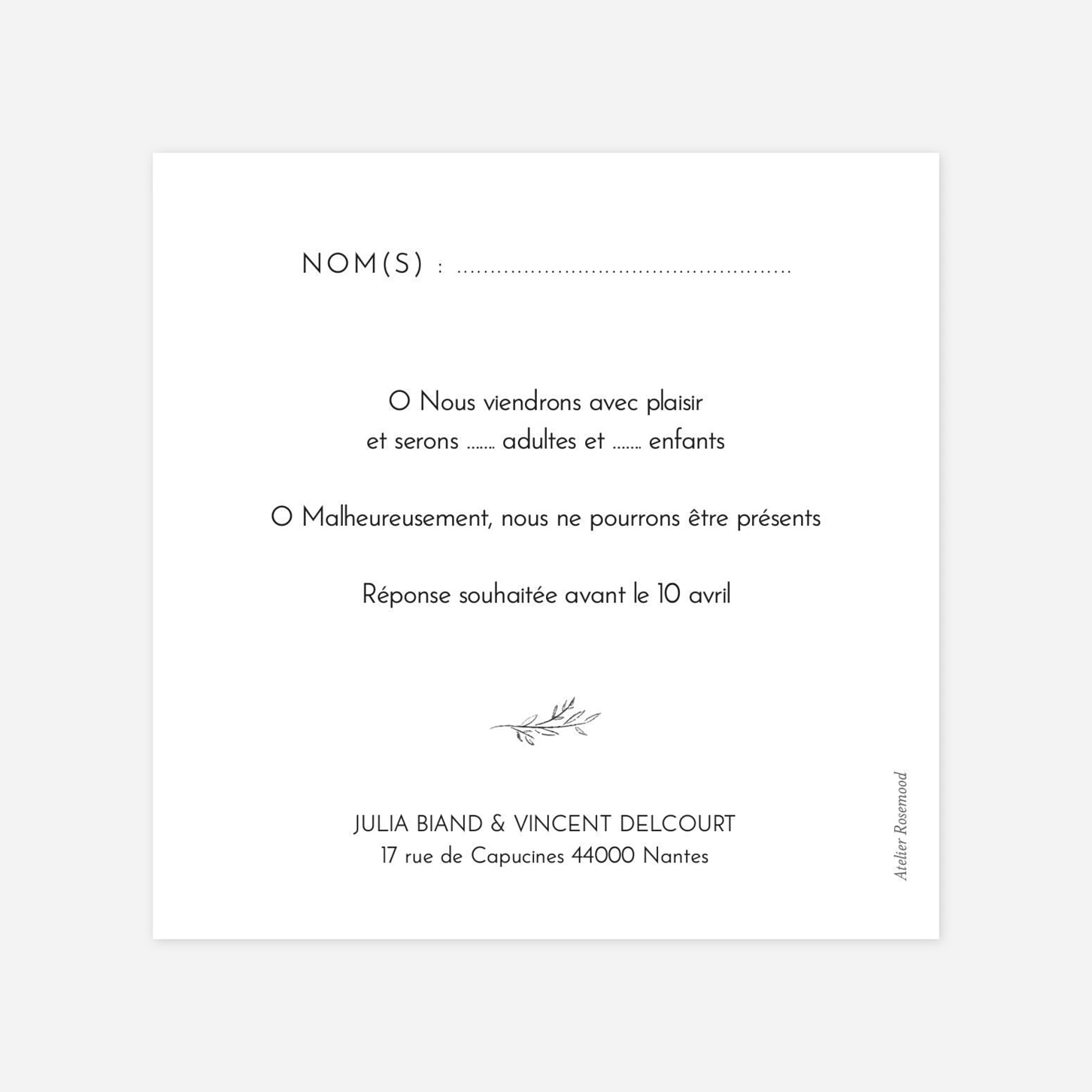 Carton réponse Les mariés champêtres