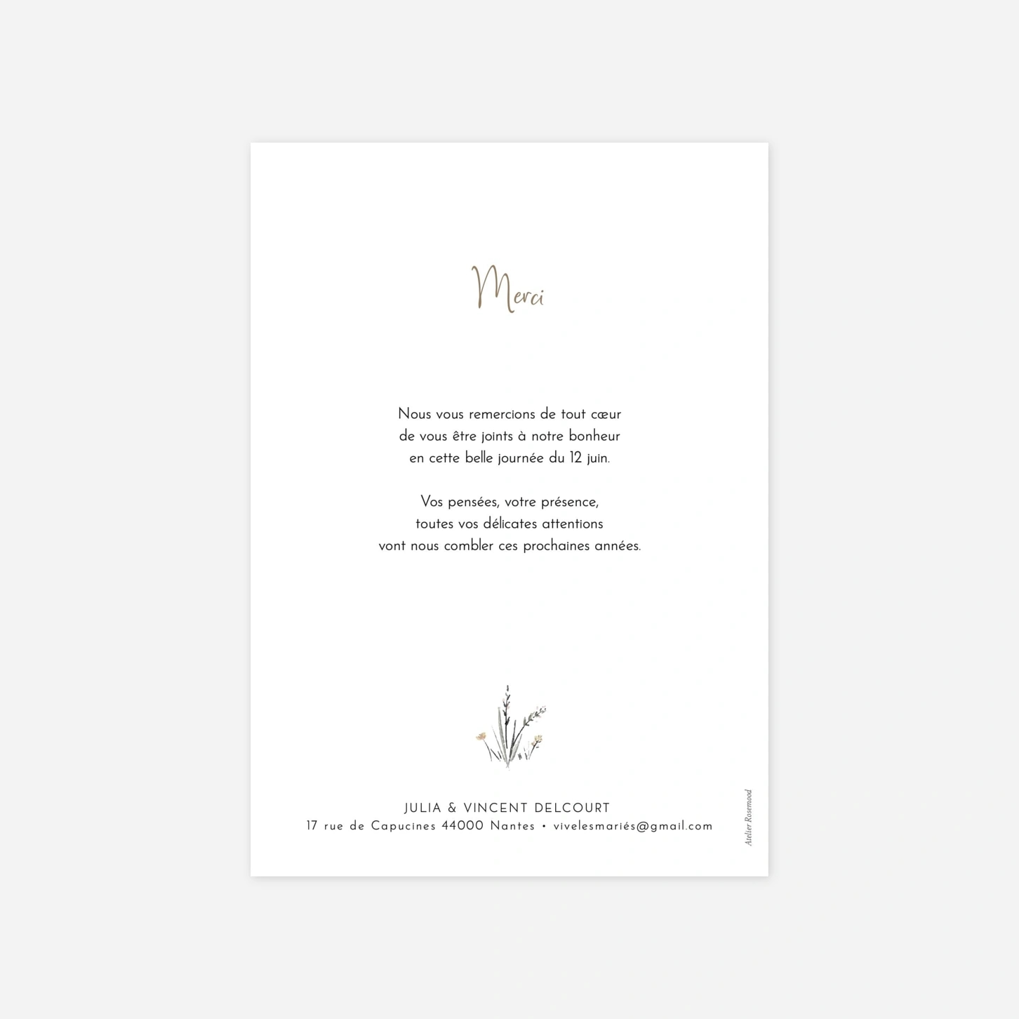 Carte de remerciements Les mariés champêtres