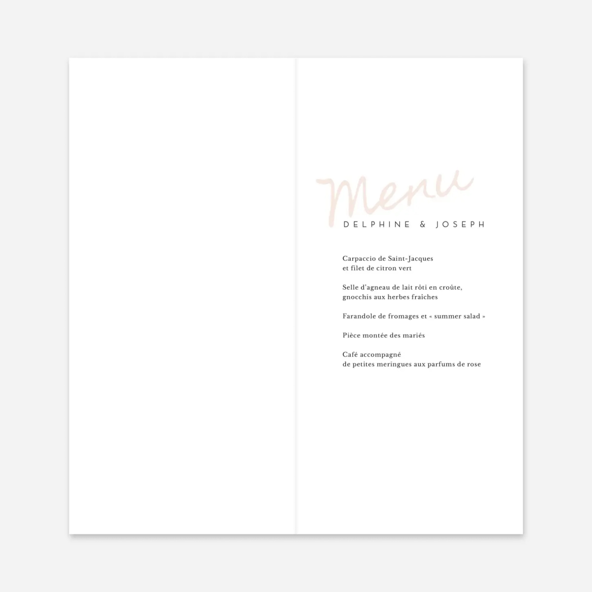 Menu mariage Manuscrit