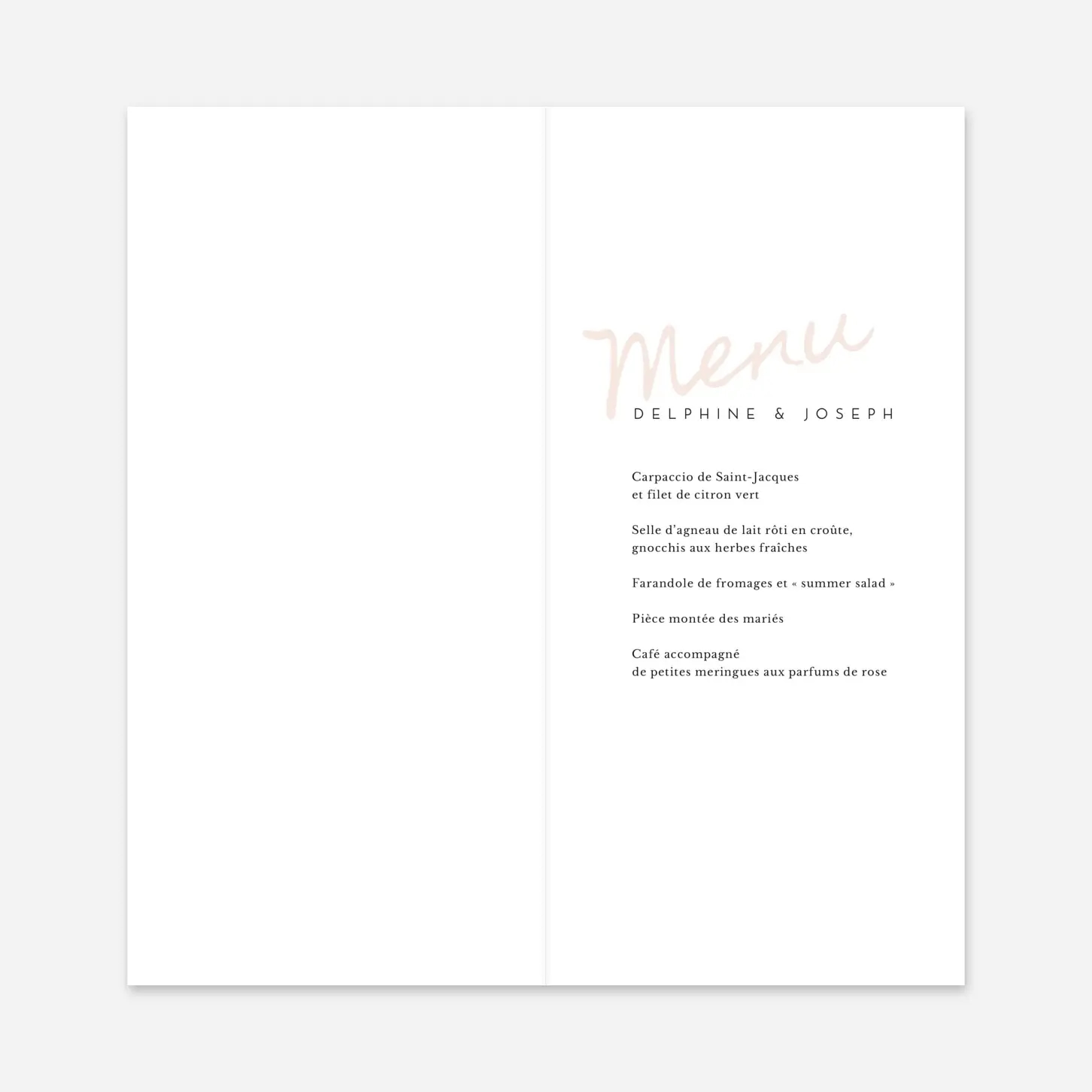 Menu mariage Manuscrit