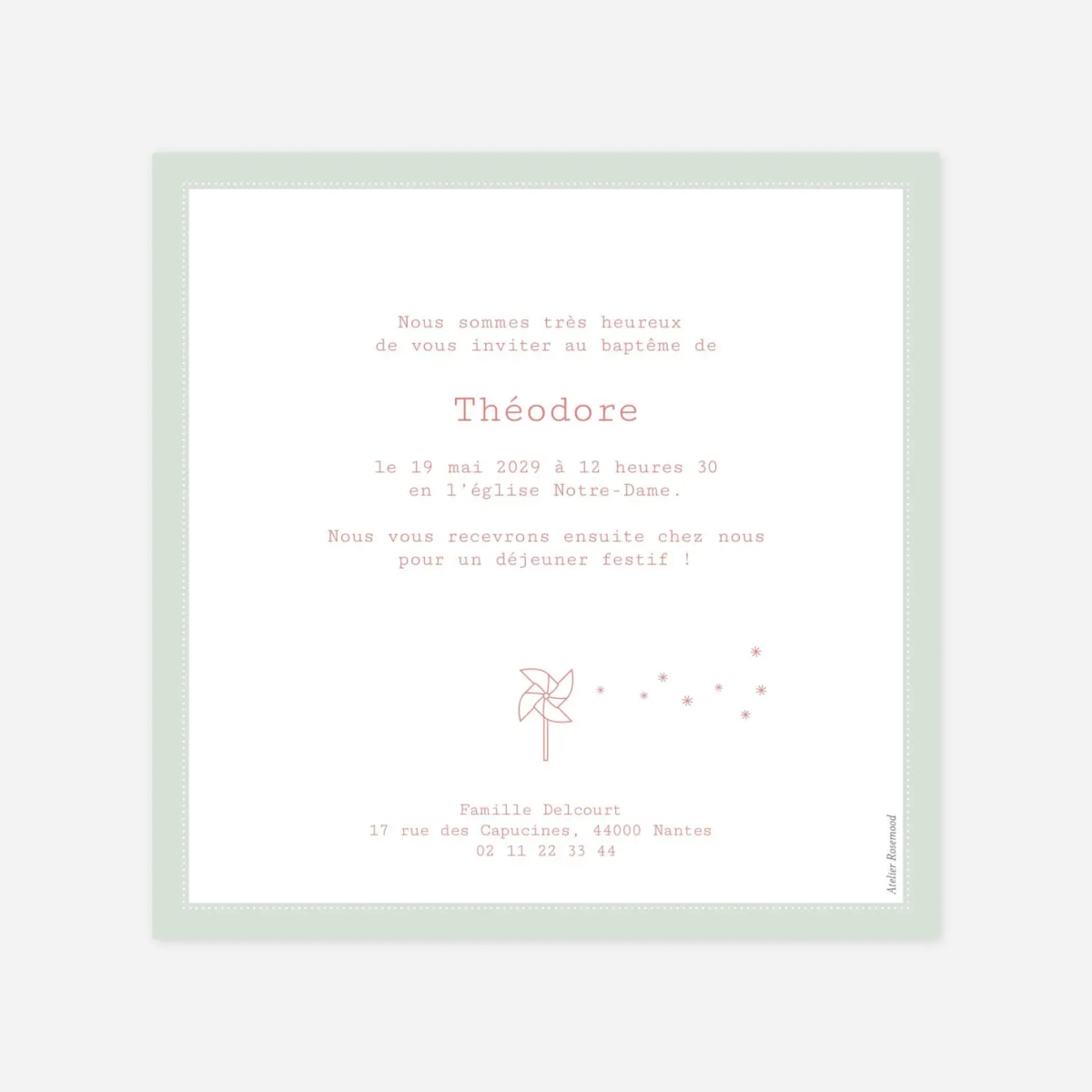 Faire-part baptême Moulin à vent