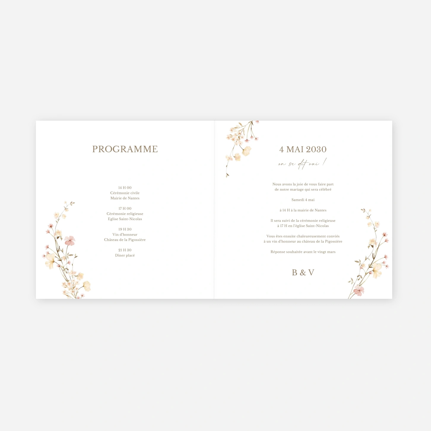 Faire-part mariage Monogramme Floral