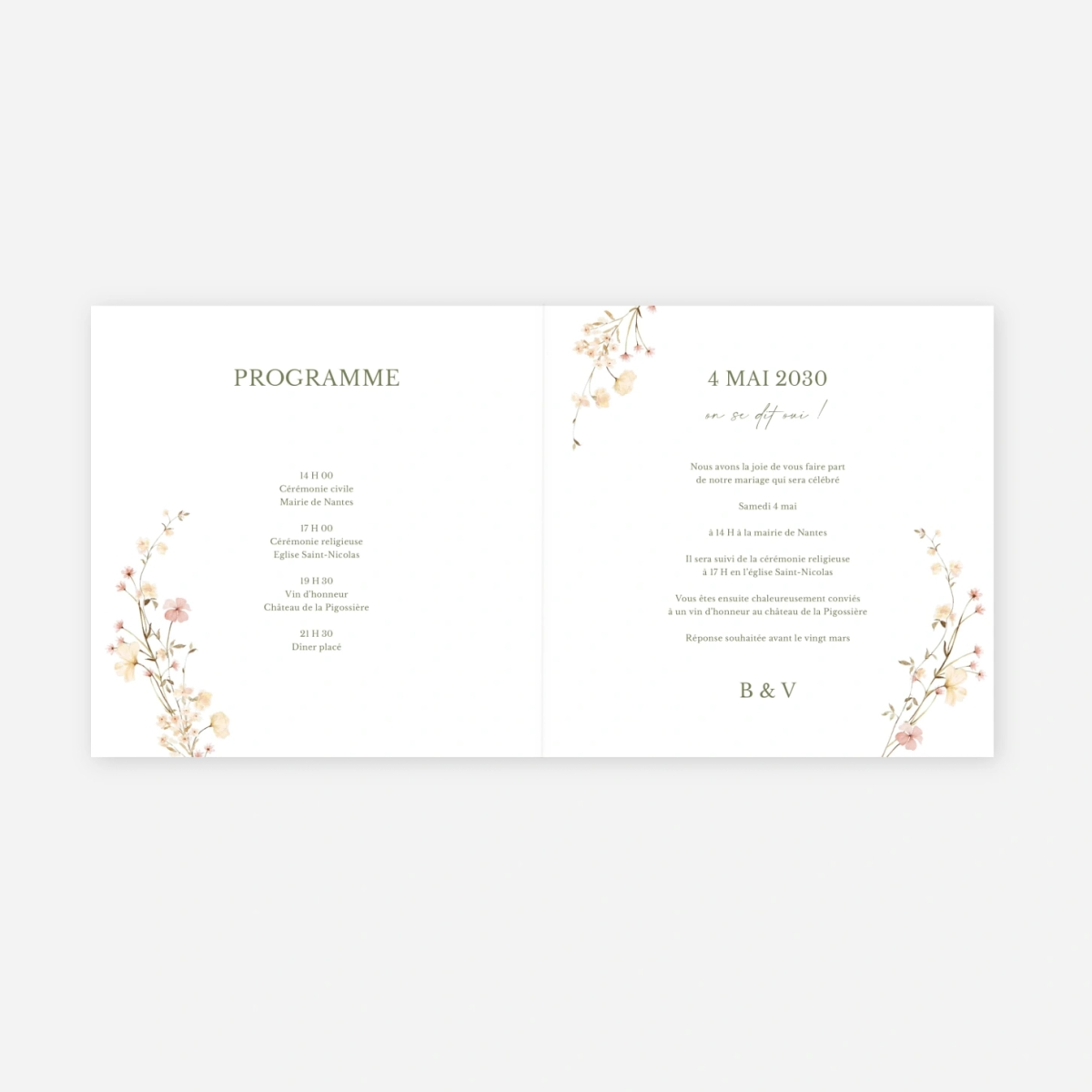 Faire-part mariage Monogramme Floral
