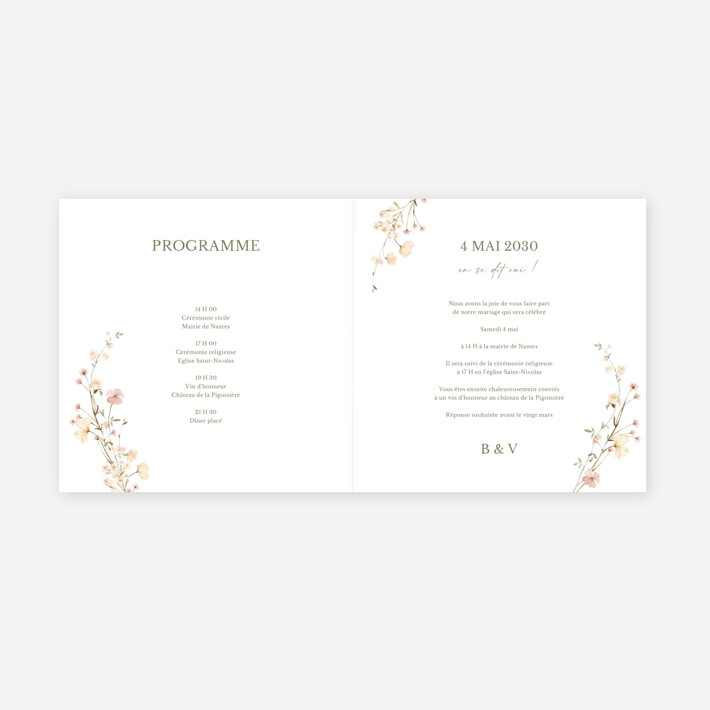 Faire-part mariage Monogramme Floral