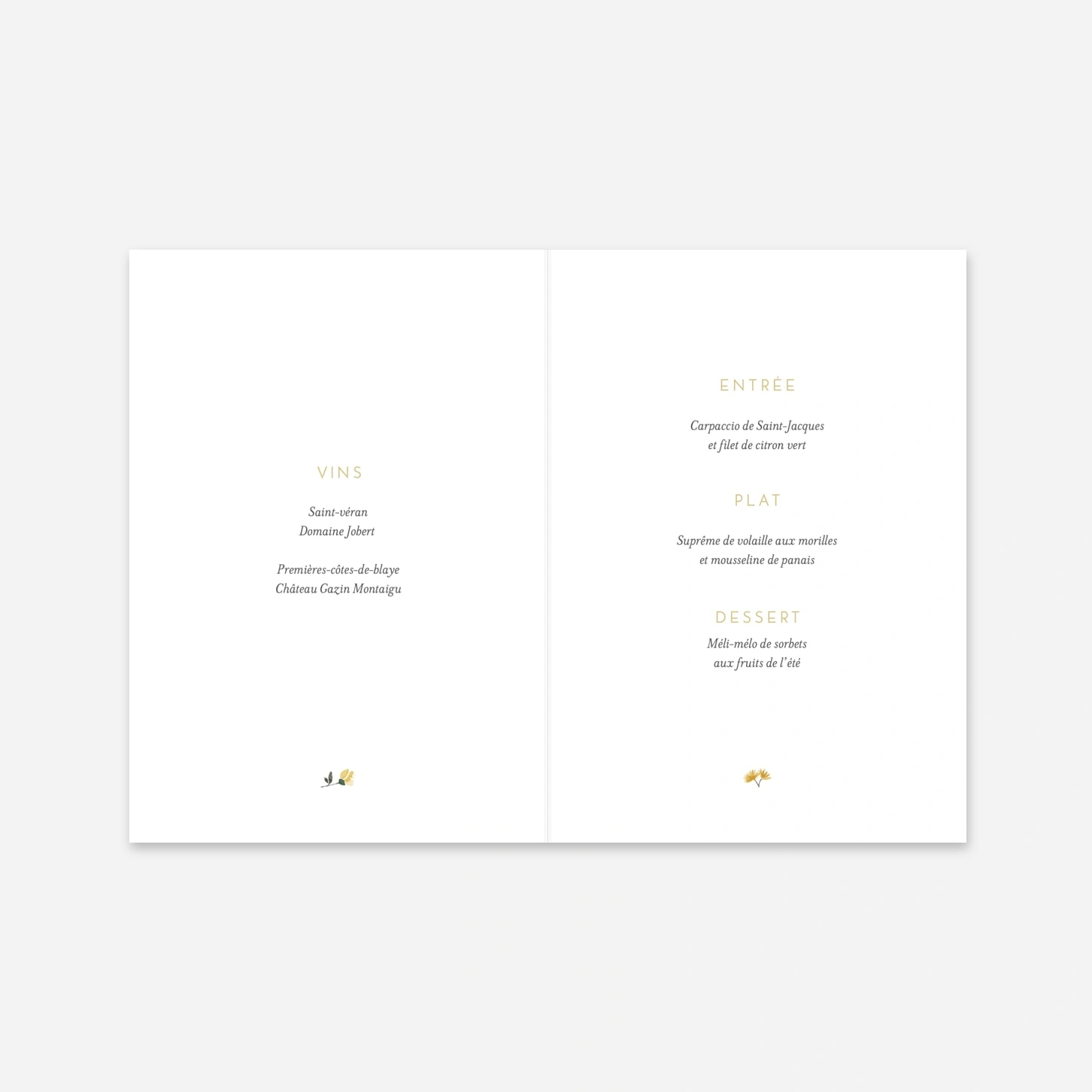 Menu baptême Mon petit trousseau