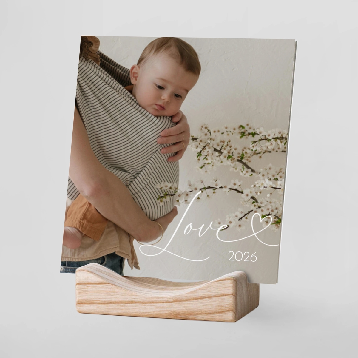 Calendrier photo avec support bois Nouvelle année dorée