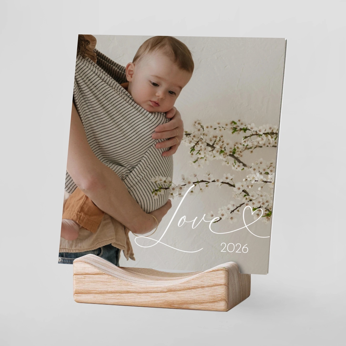 Calendrier photo avec support bois Nouvelle année dorée