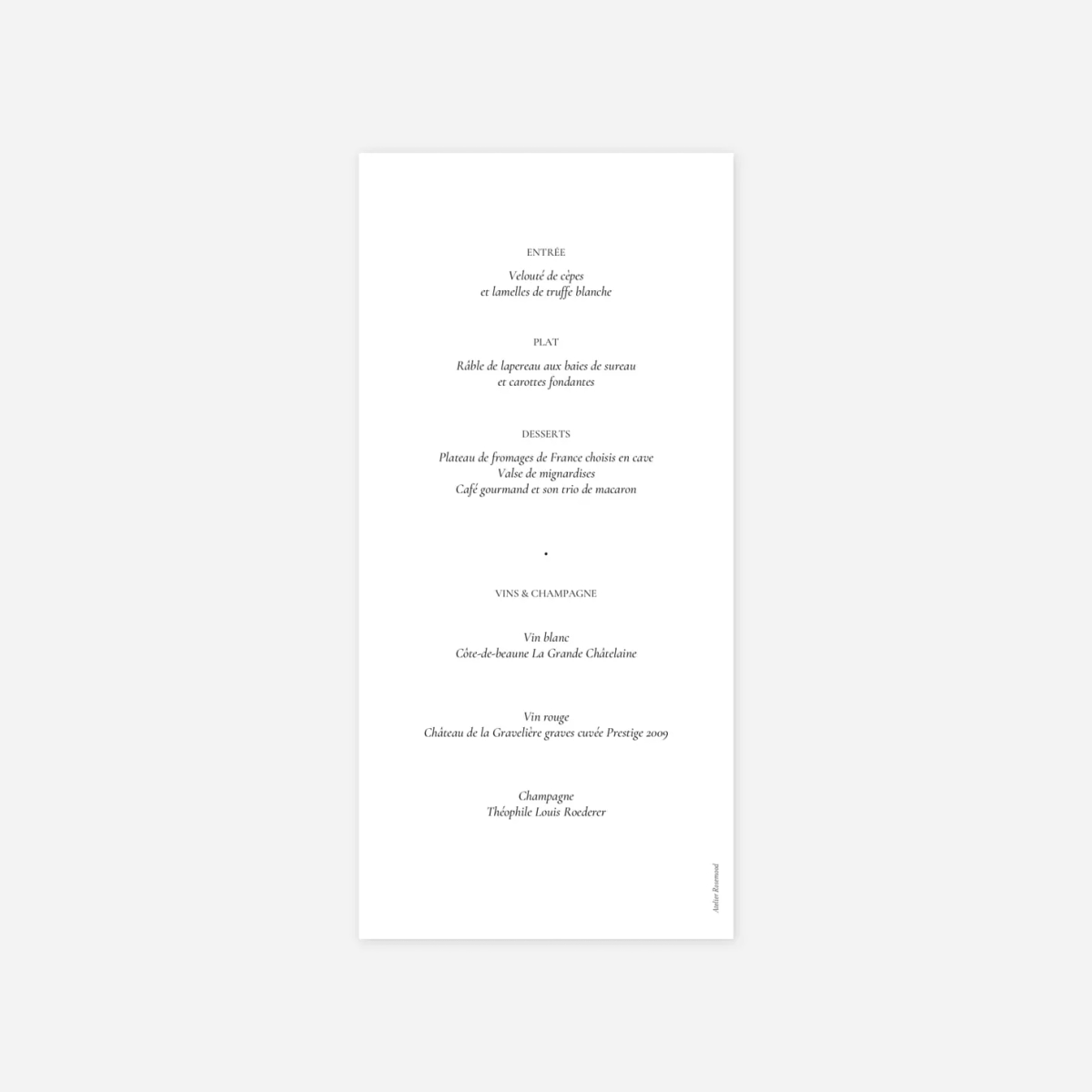 Menu mariage Notre lieu