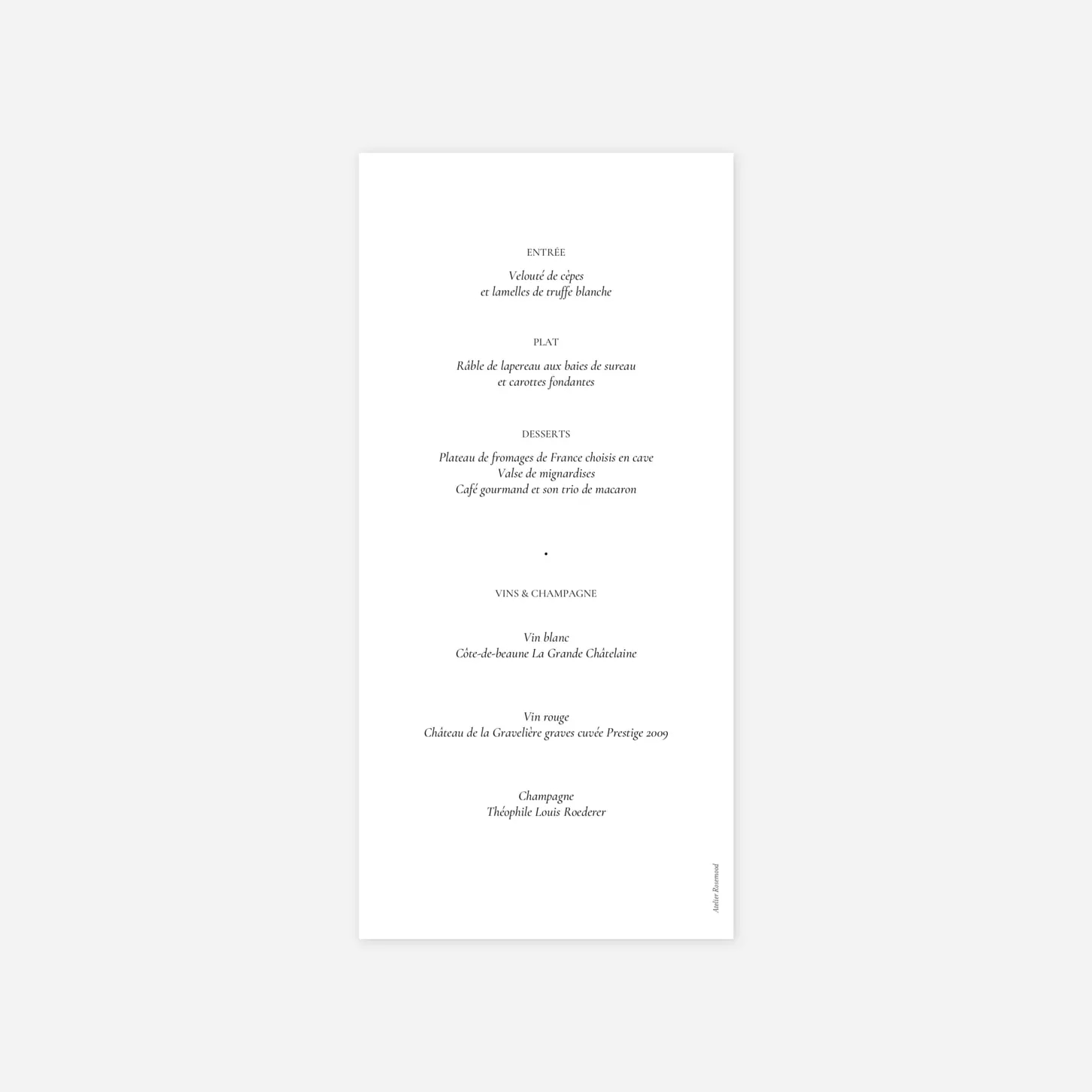 Menu mariage Notre lieu