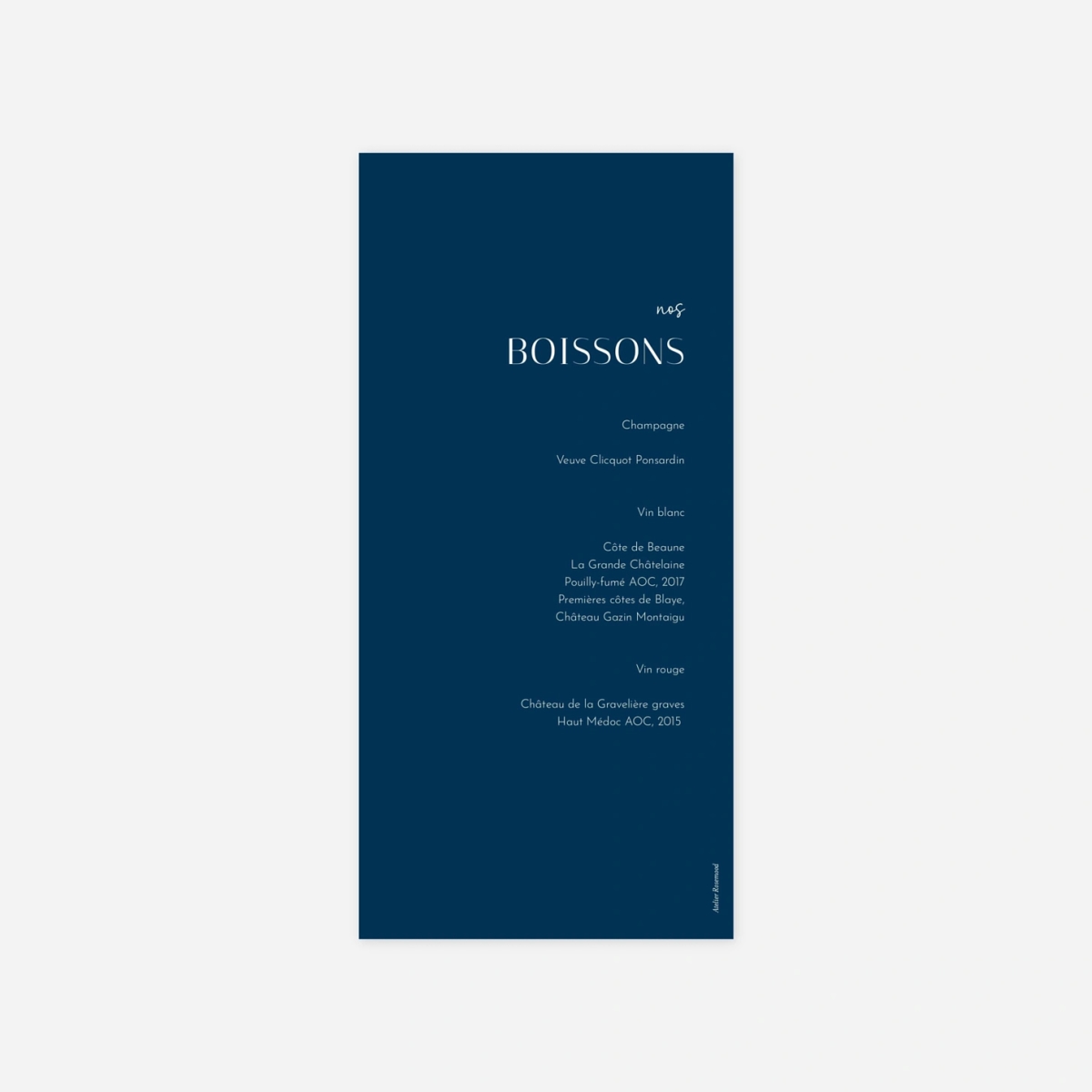 Menu mariage Nos Sentiments