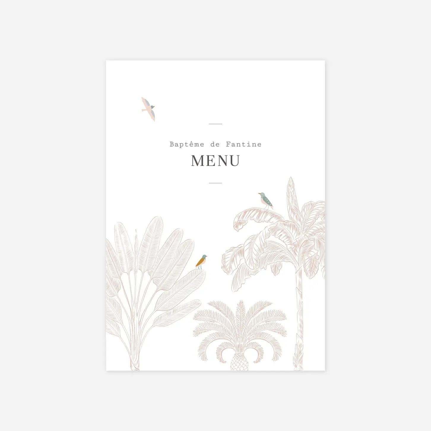 Menu baptême Oiseaux de paradis