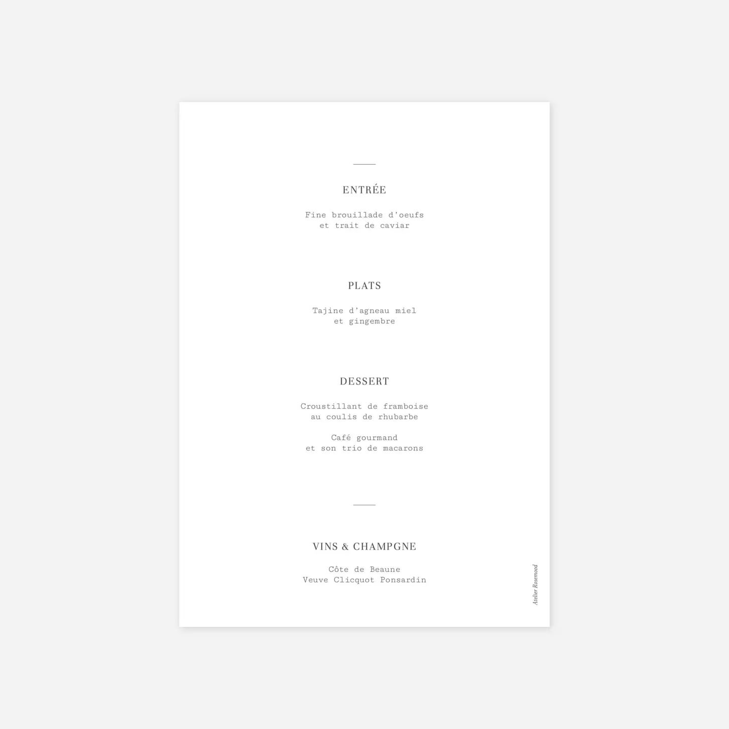 Menu baptême Oiseaux de paradis