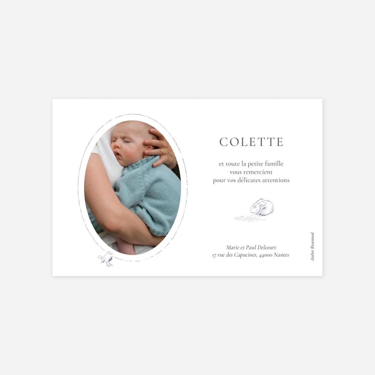 Carte remerciement naissance L'orée du bois