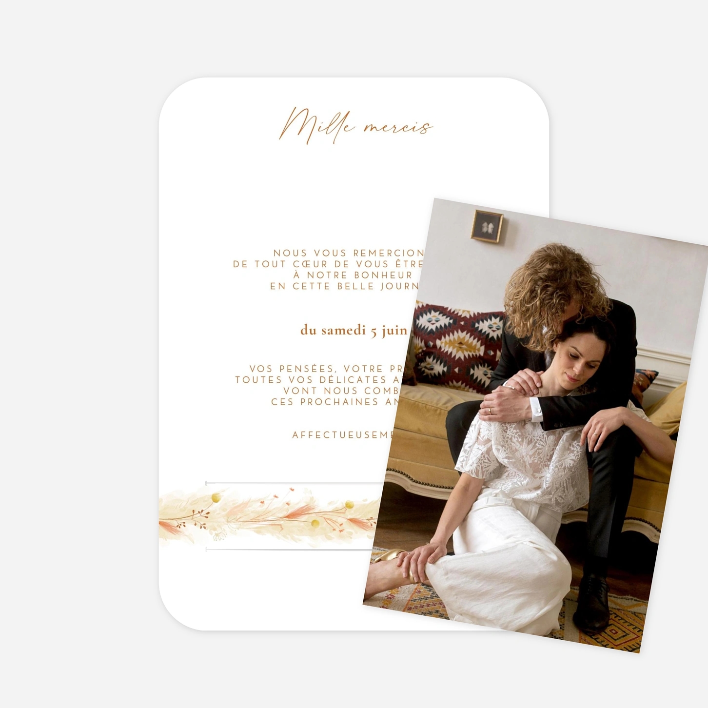 Carte de remerciements Pampas fleuries