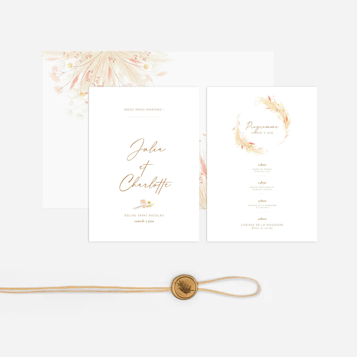 Faire-part mariage Pampas fleuries