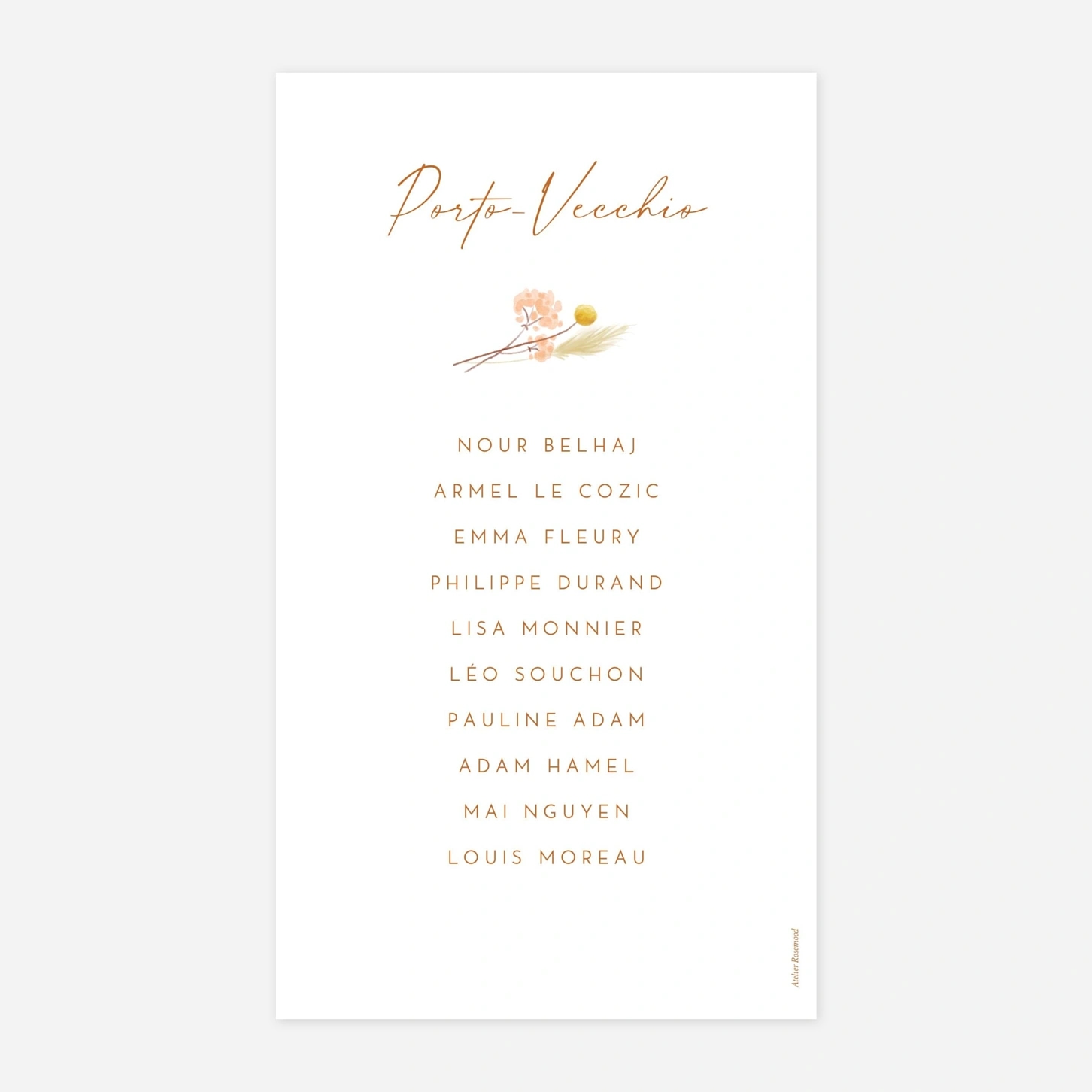 Nom de table mariage Pampas fleuries