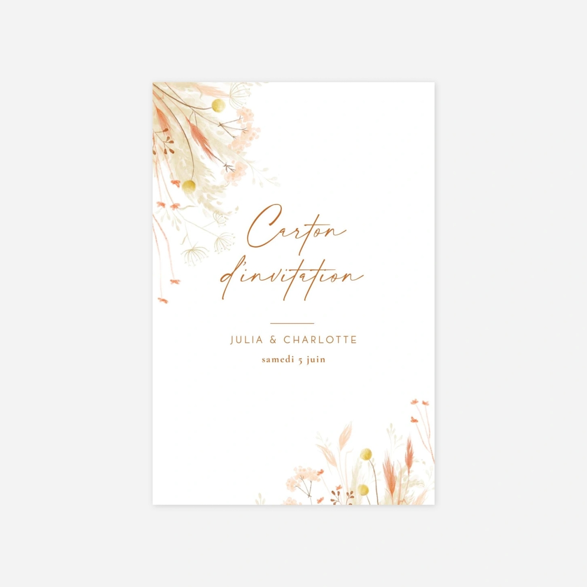 Carton d'invitation Pampas fleuries