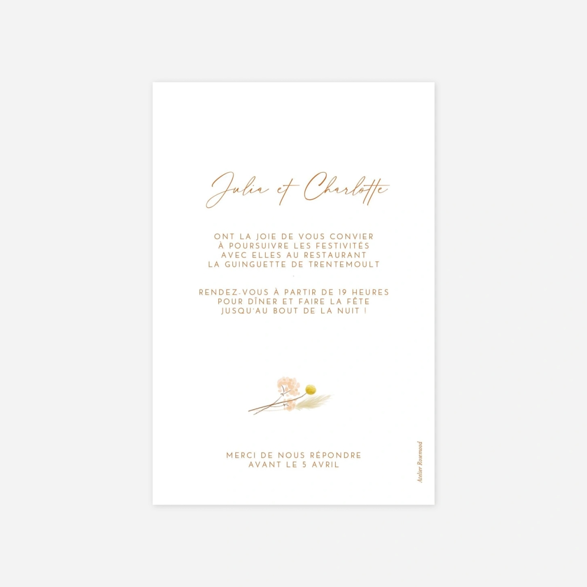 Carton d'invitation Pampas fleuries