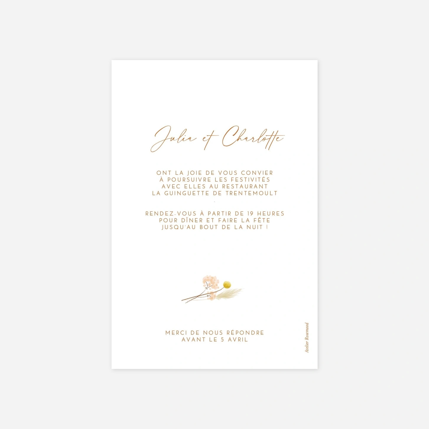 Carton d'invitation Pampas fleuries