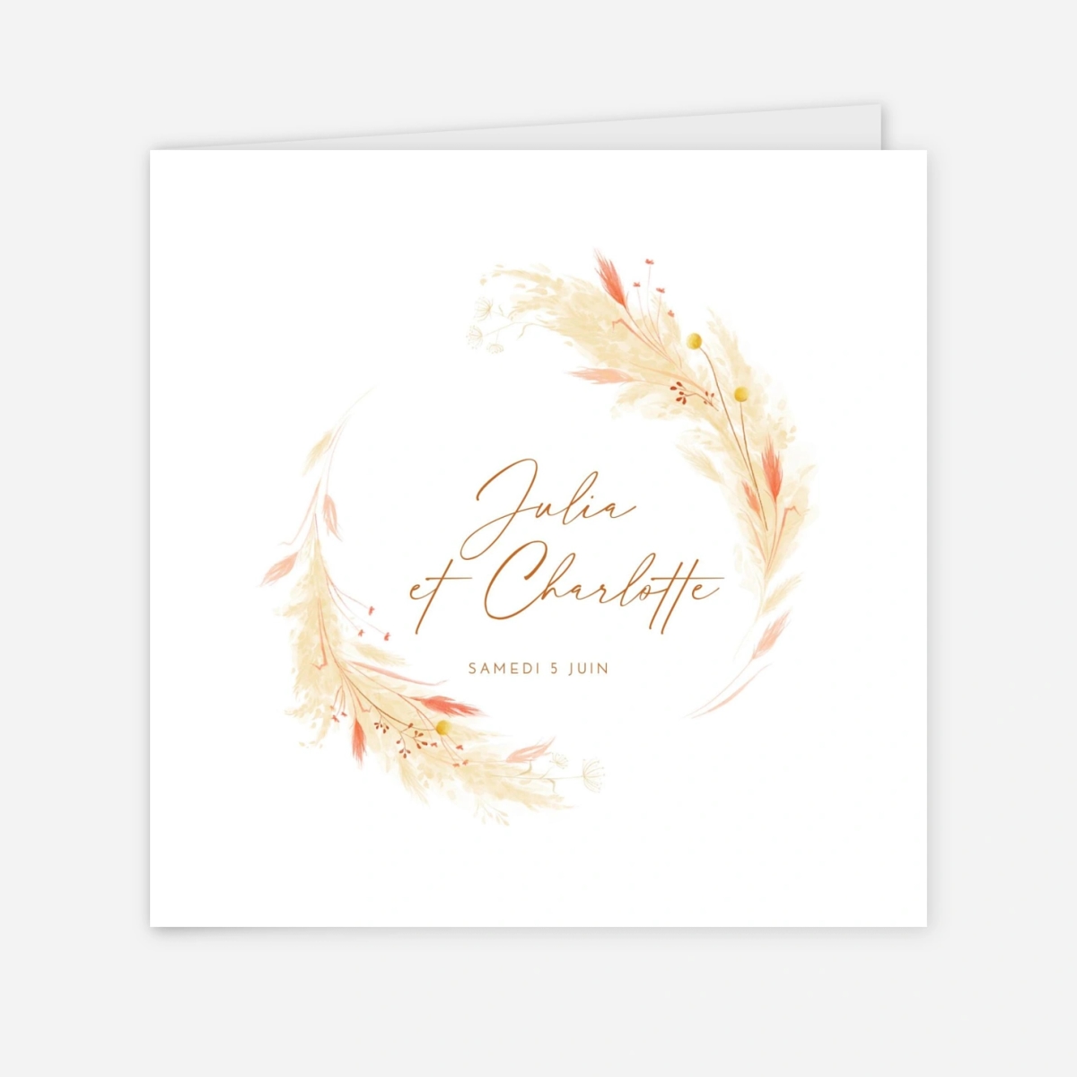 Faire-part mariage Pampas fleuries couronne