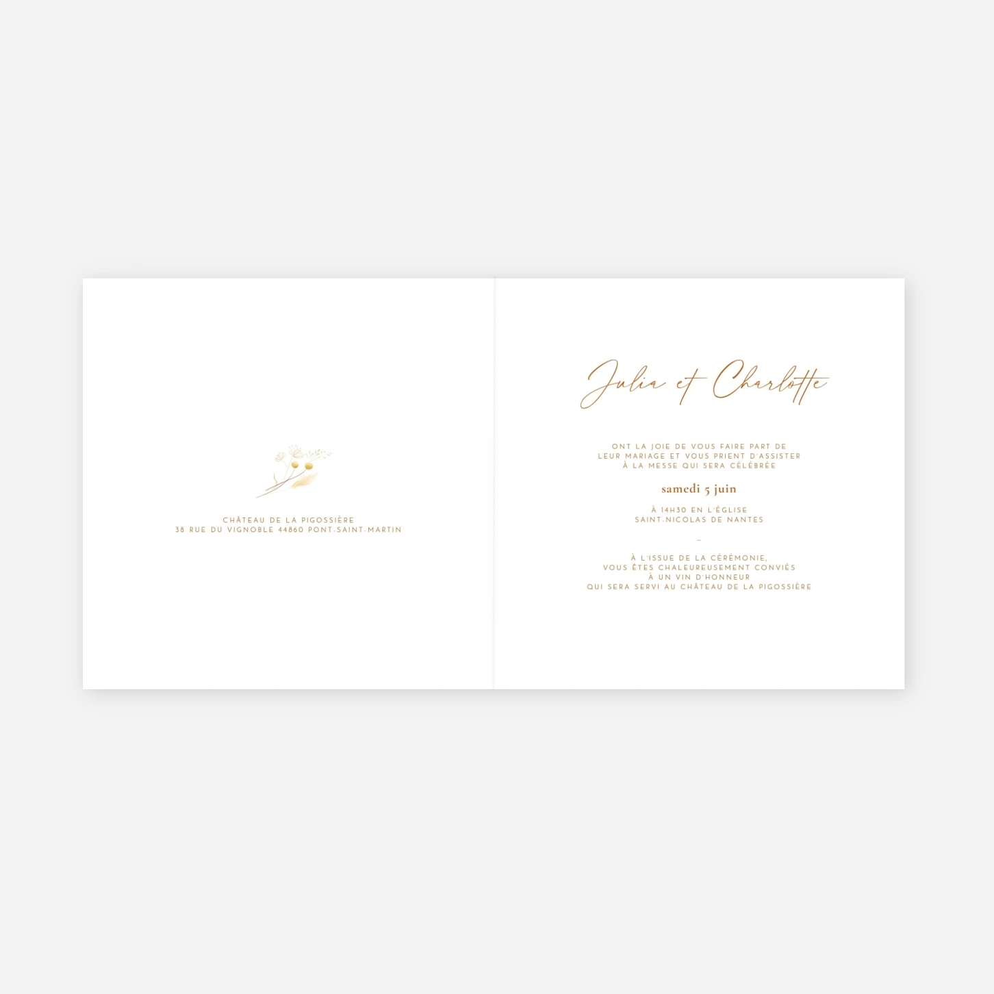 Faire-part mariage Pampas fleuries couronne