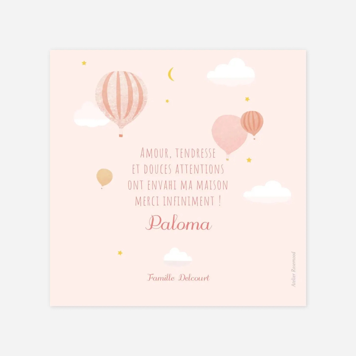 Carte remerciement naissance Petites montgolfières