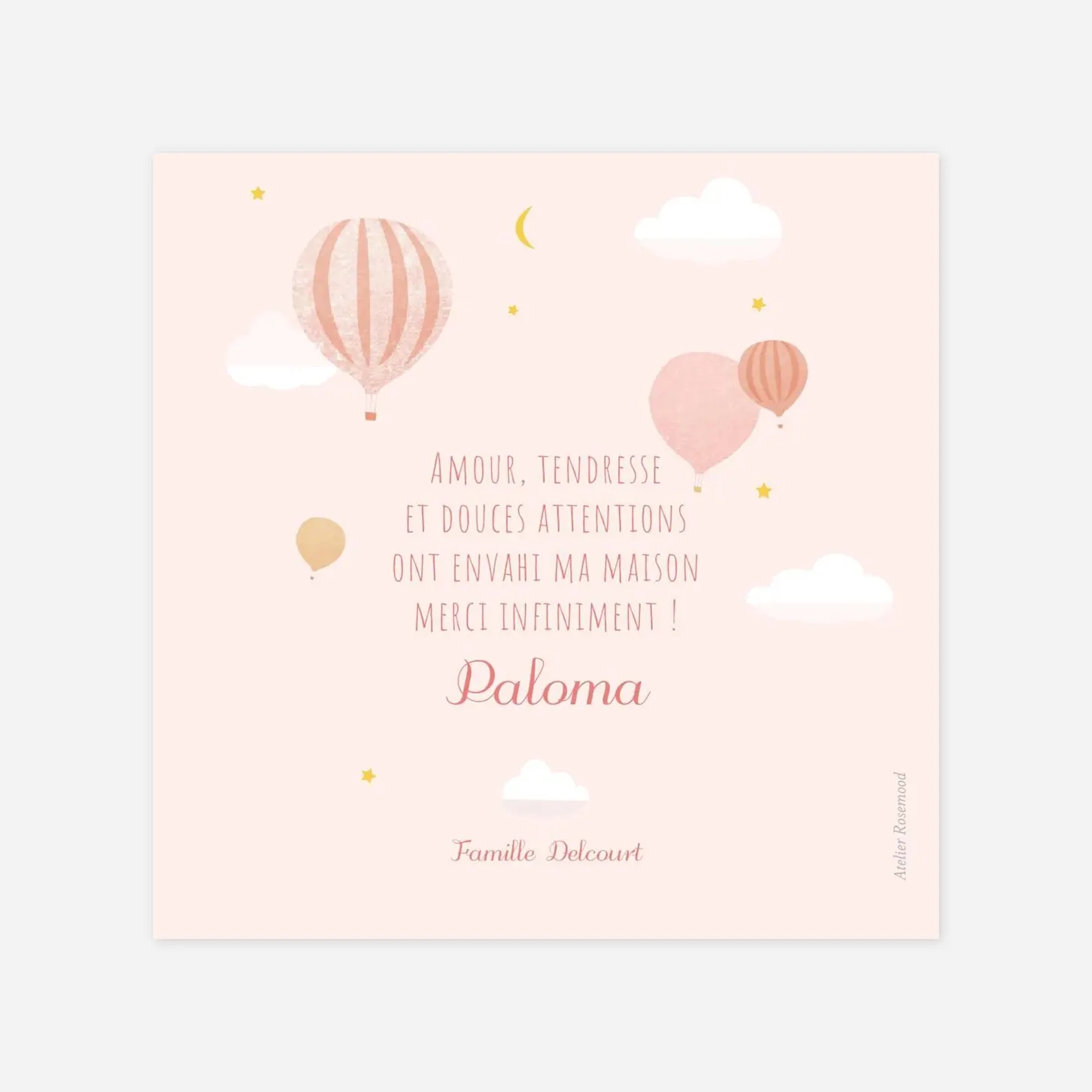 Carte remerciement naissance Petites montgolfières