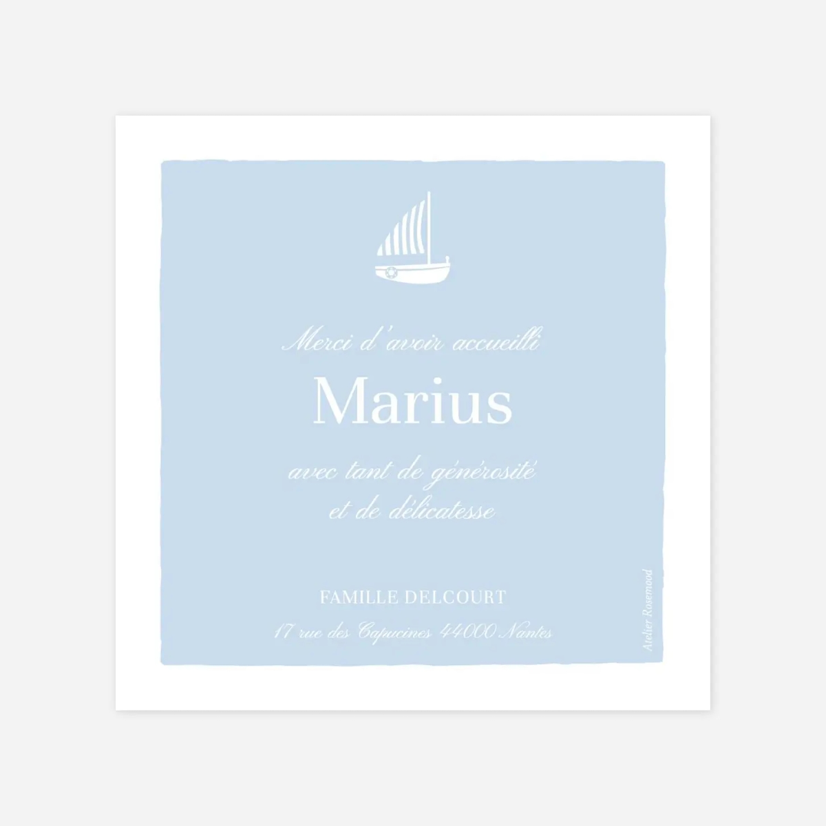 Carte remerciement naissance Petit voilier
