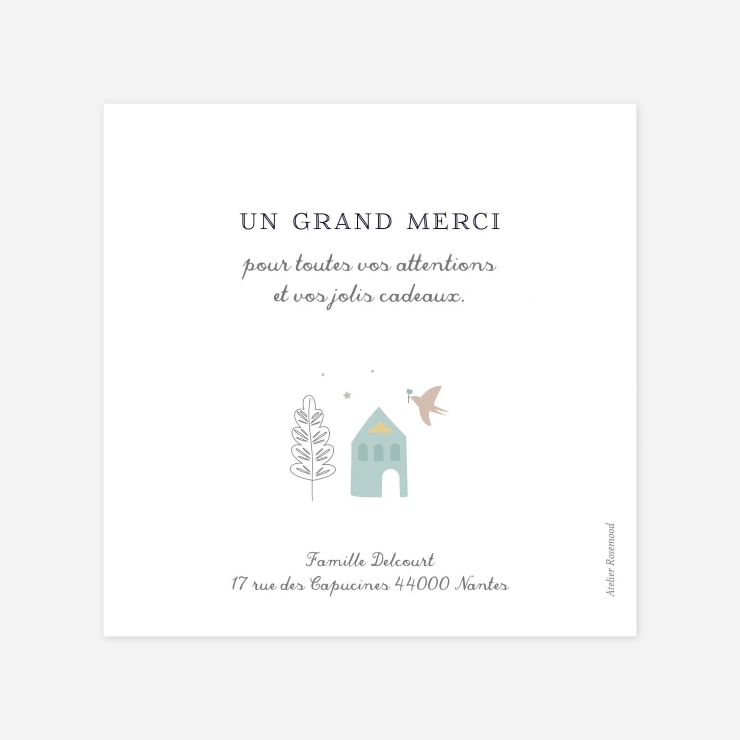 Carte remerciement naissance Petit village