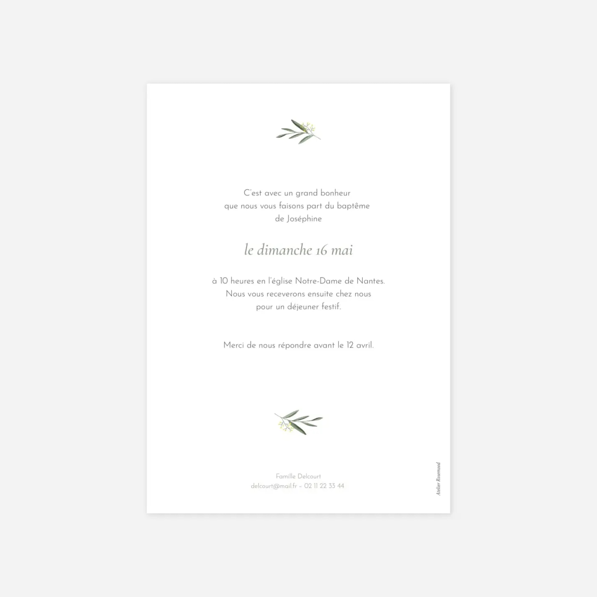Faire-part baptême Petite colombe