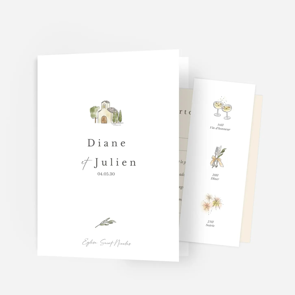 Faire-part mariage Pictos aquarelle