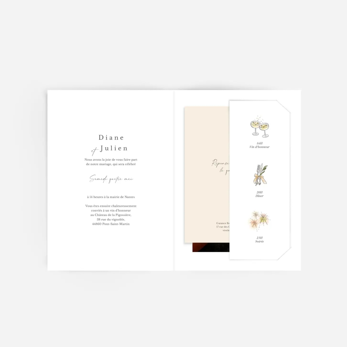 Faire-part mariage Pictos aquarelle