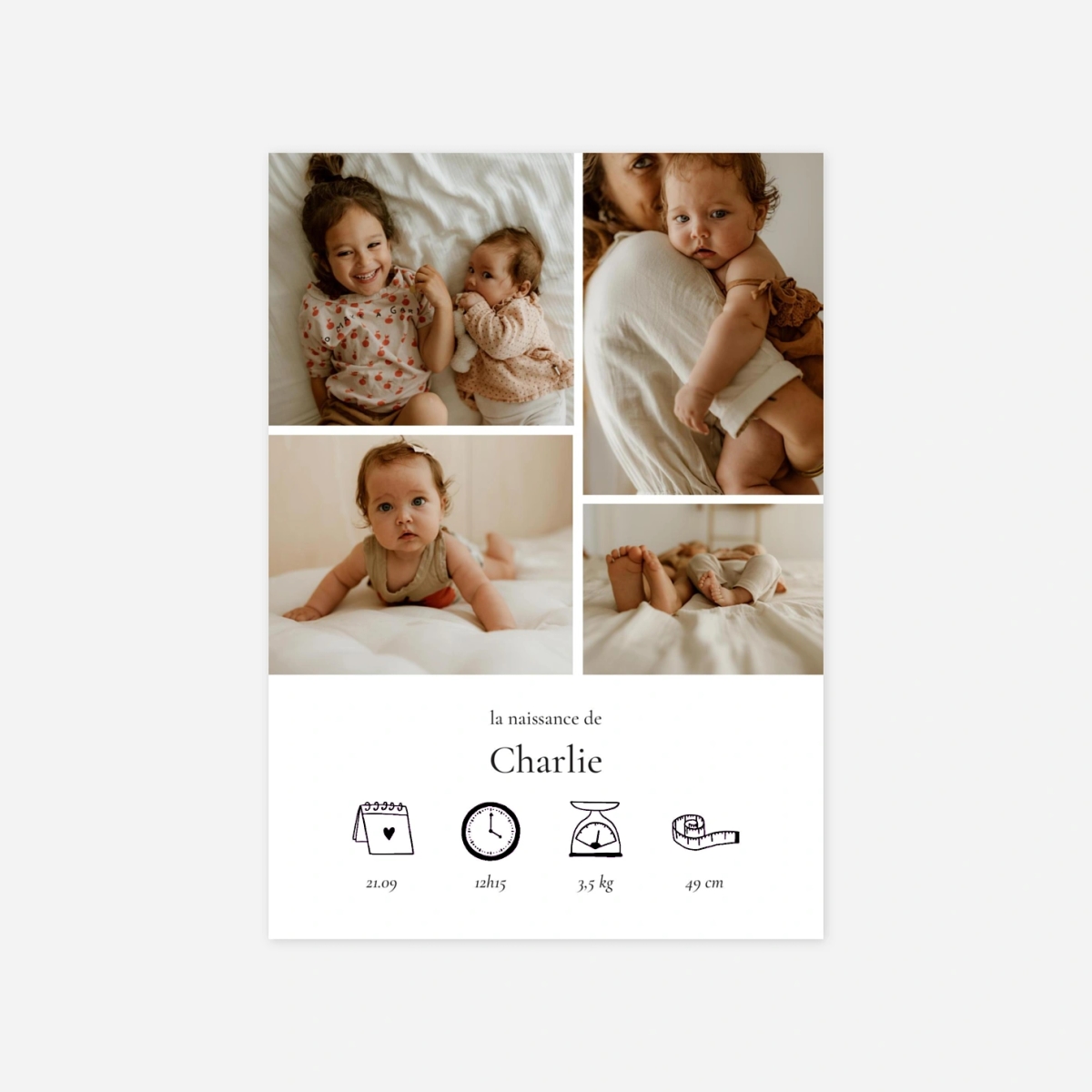 Faire-part naissance Picto doré multiphoto