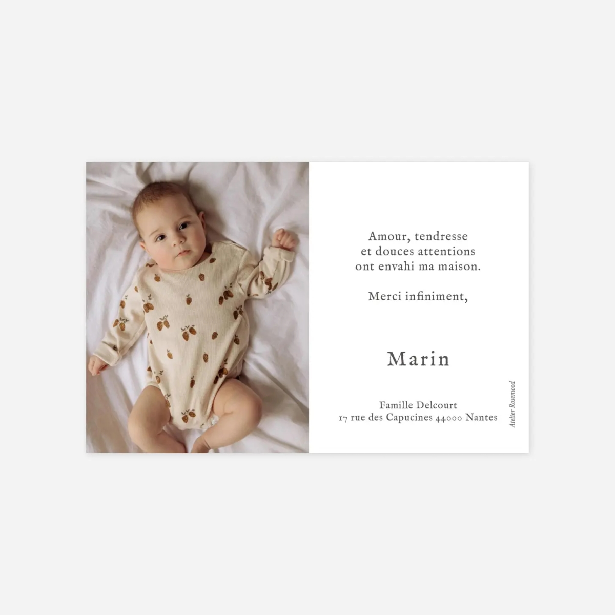 Carte remerciement naissance Pictos marins multiphotos