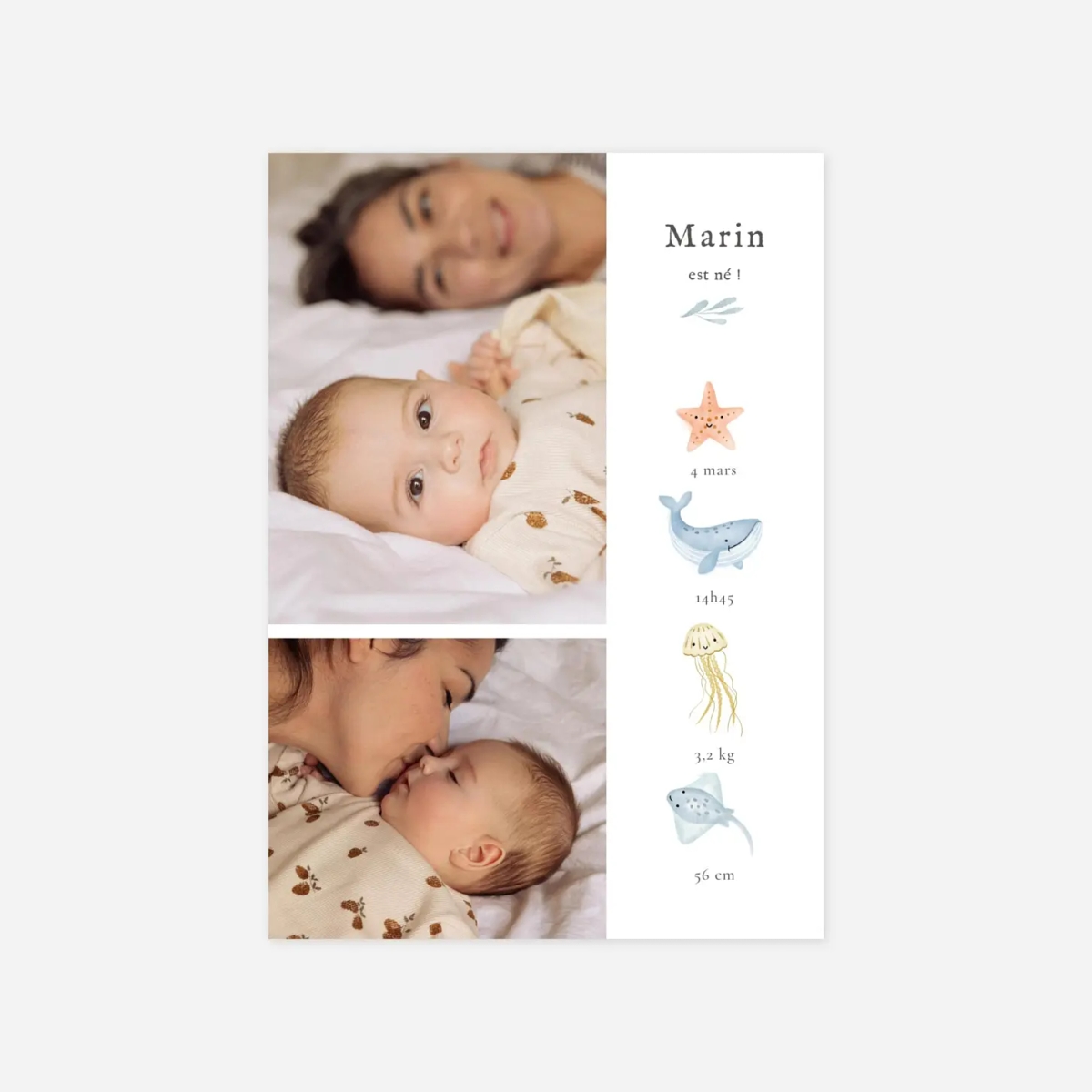 Faire-part naissance Pictos marins multiphotos