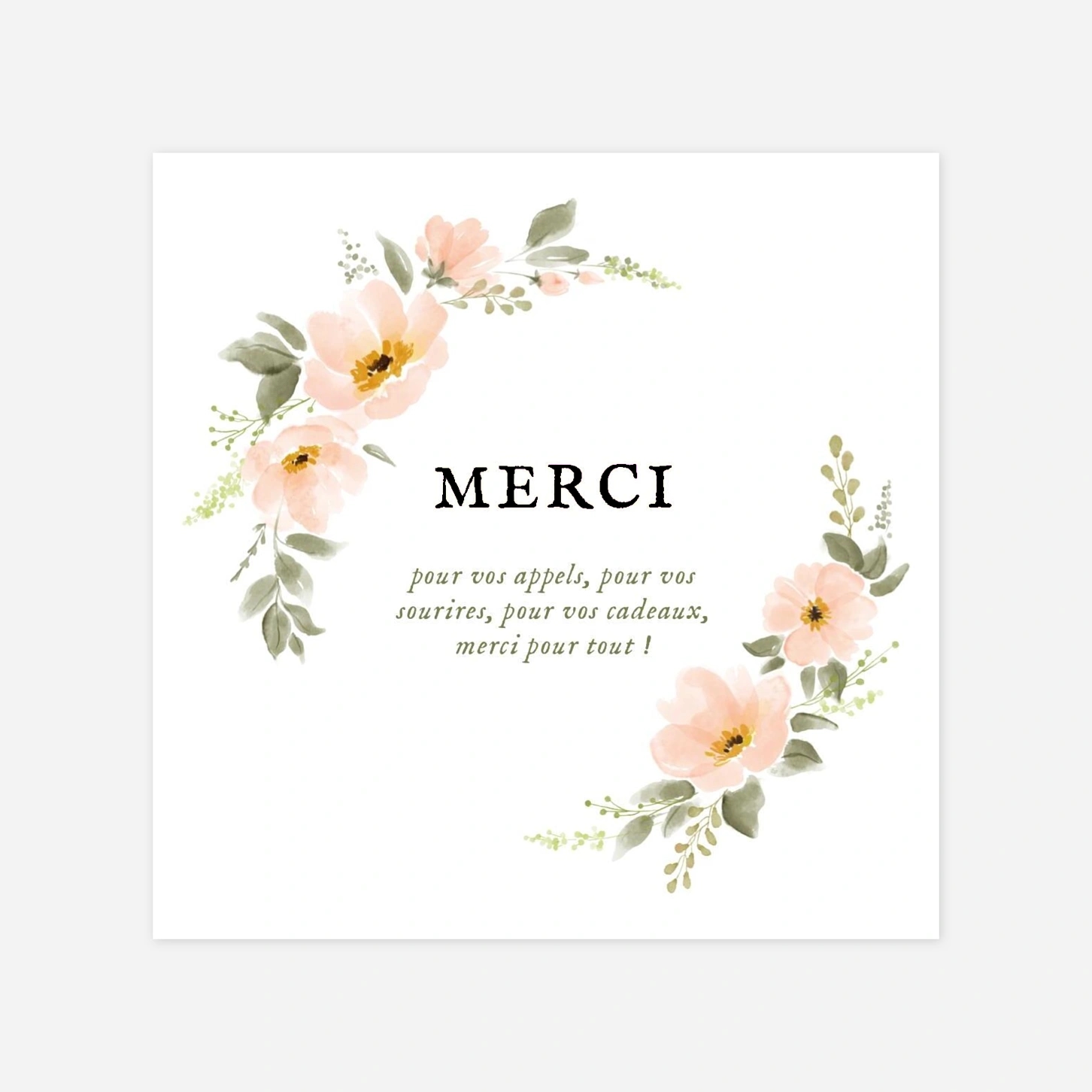 Carte remerciement naissance Poésie florale