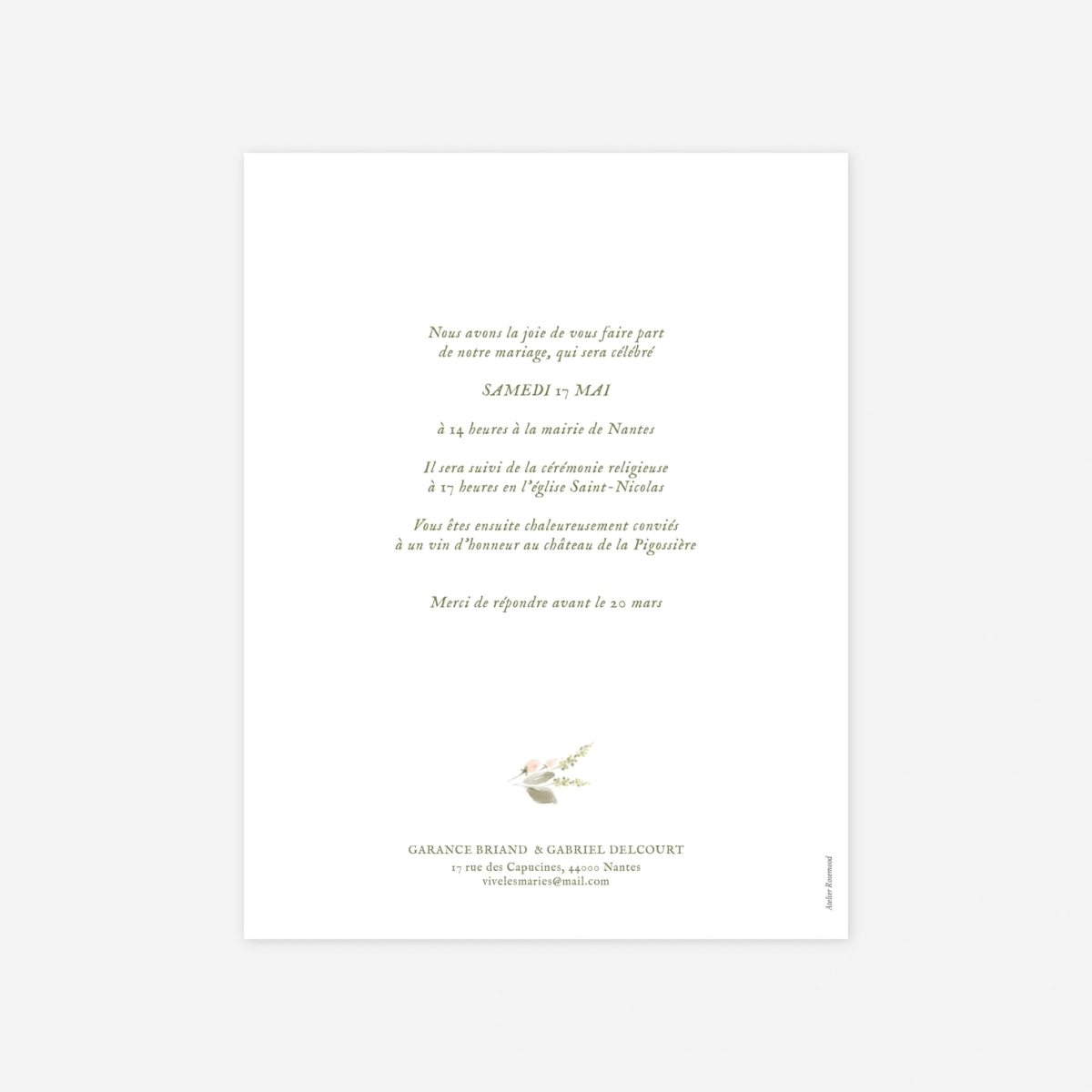 Faire-part mariage Poésie florale