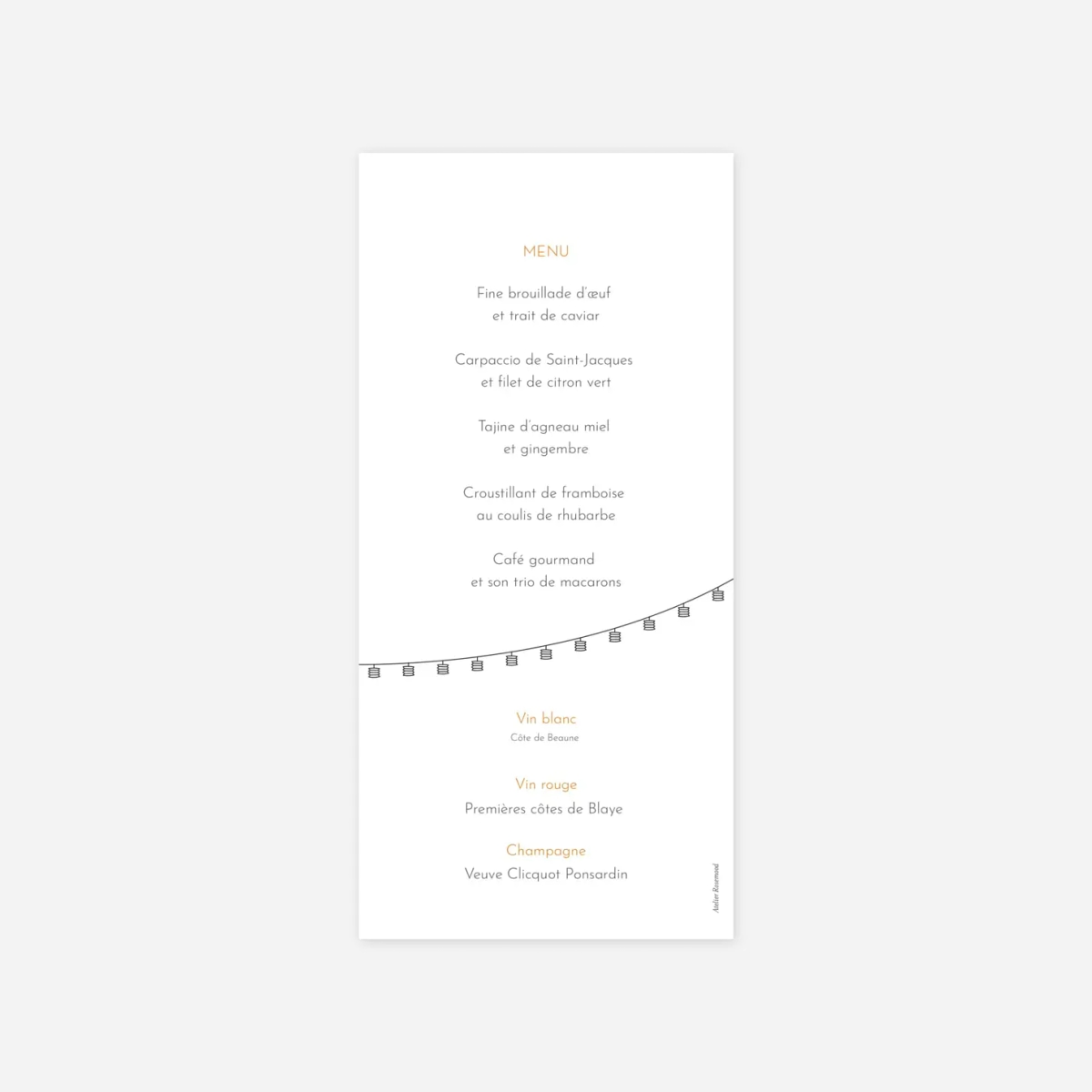 Menu mariage Promesse champêtre