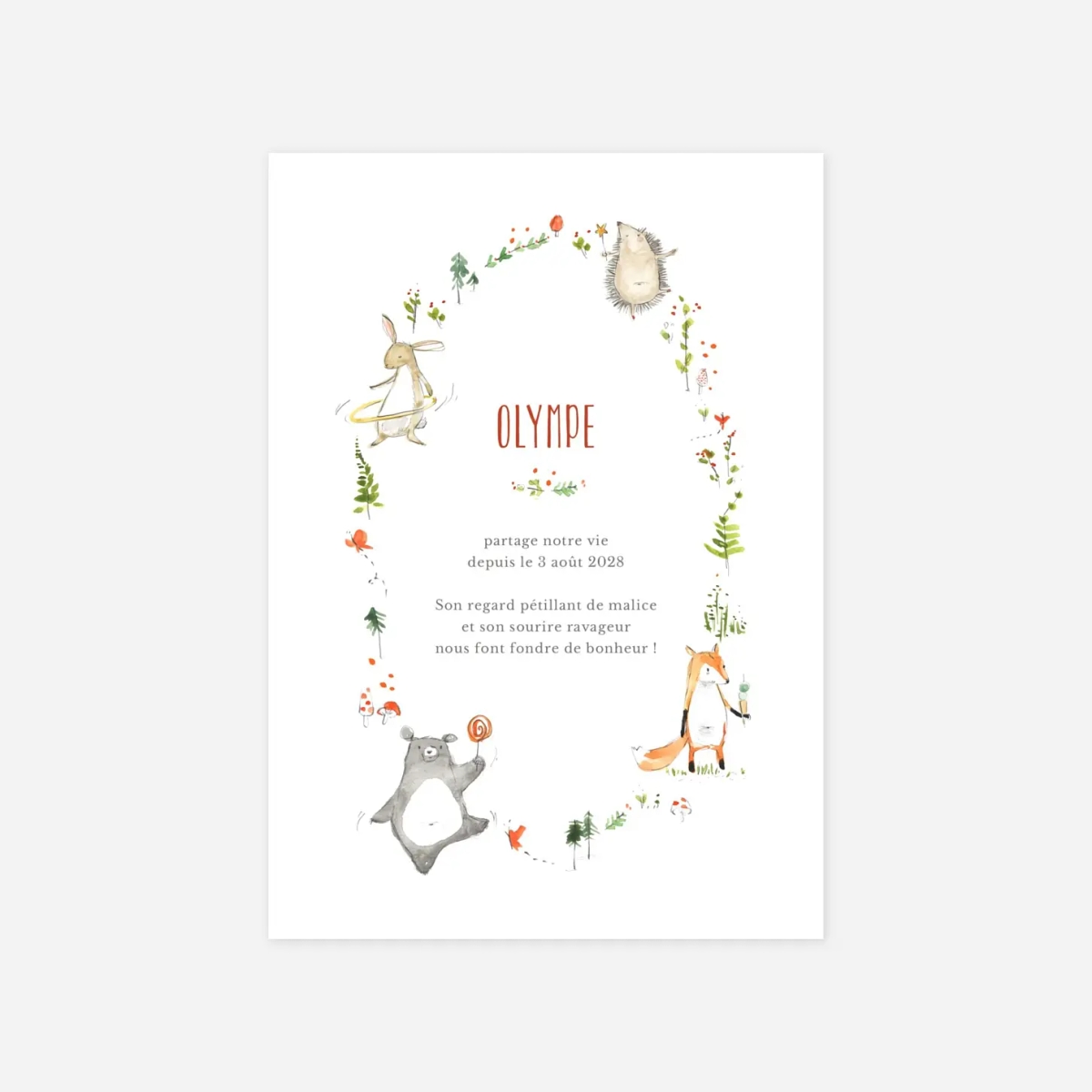 Faire-part naissance La ronde des animaux