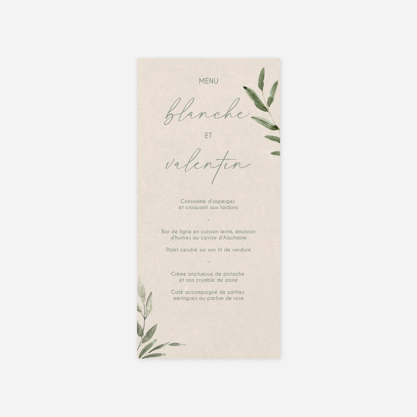 Menu mariage Rêve de Nature