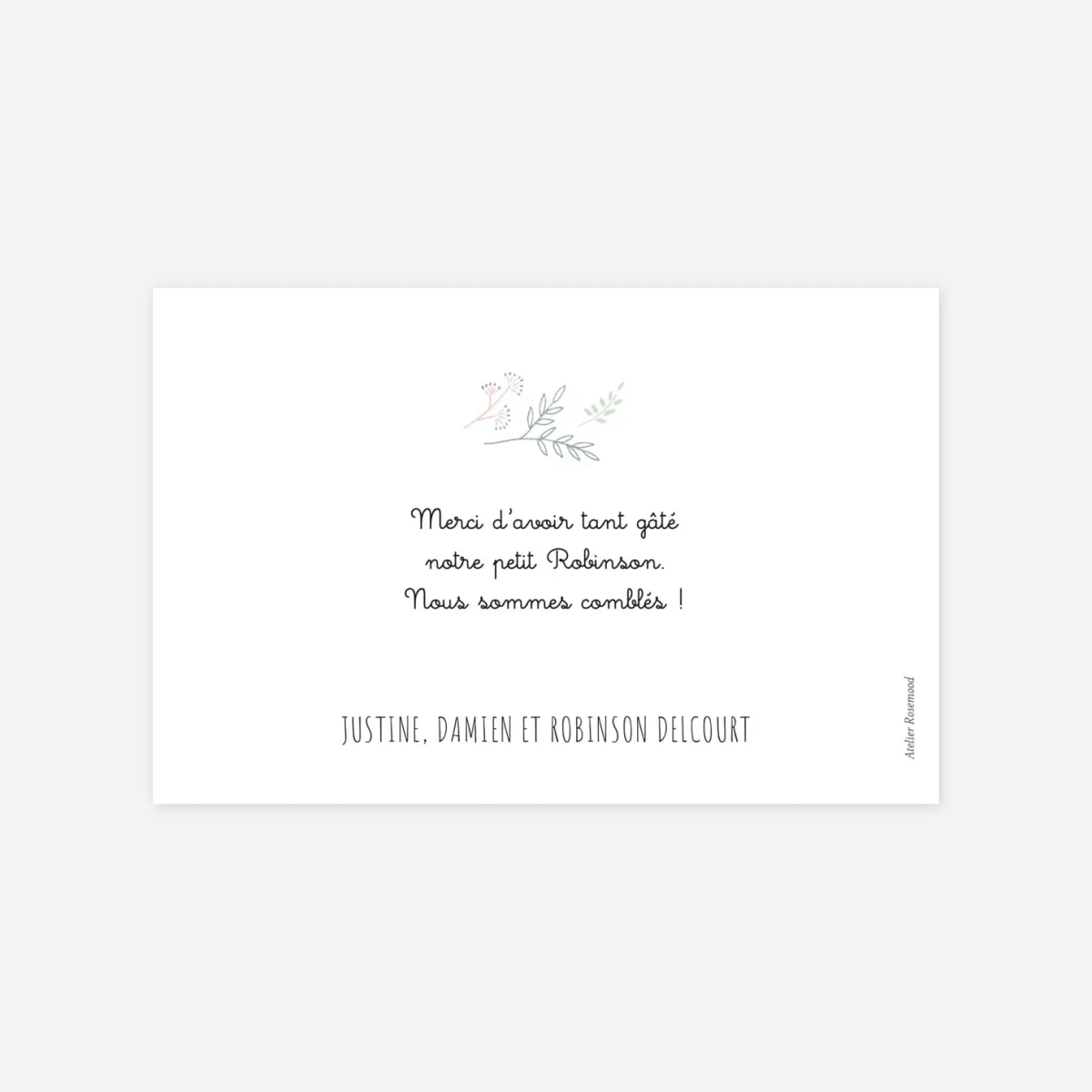 Carte remerciement naissance Ronde des prés
