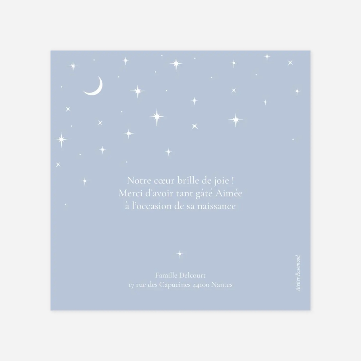 Carte remerciement naissance Sous les étoiles
