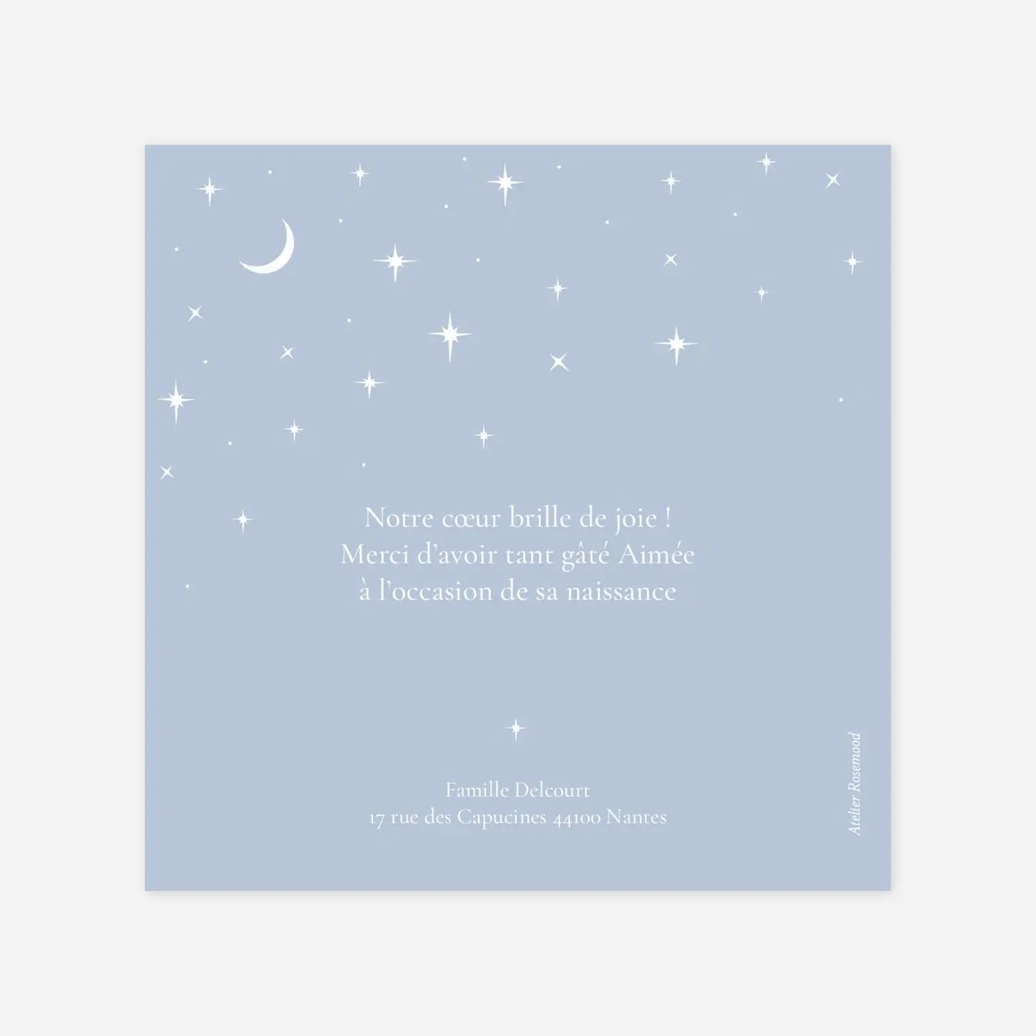 Carte remerciement naissance Sous les étoiles