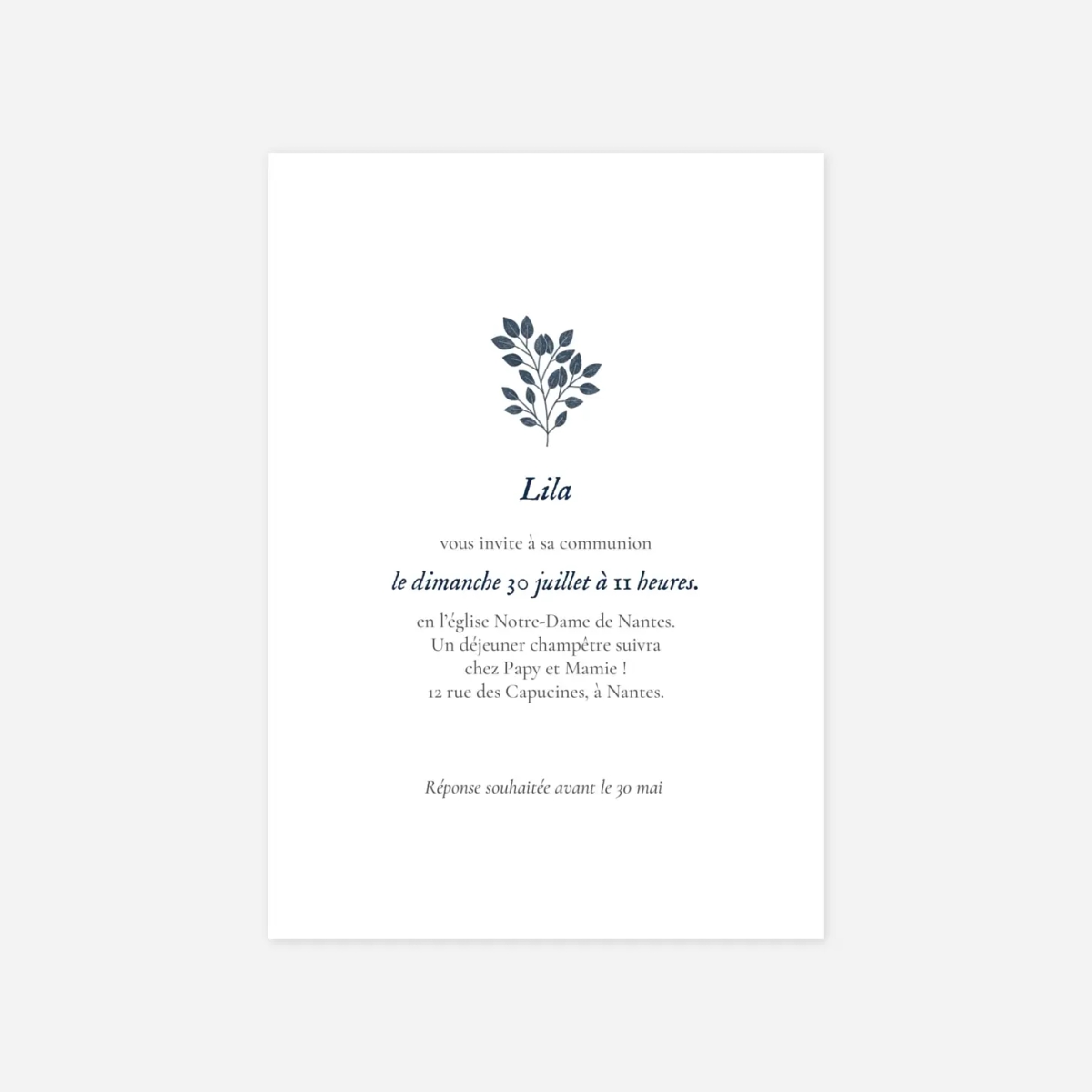 Invitation communion Signature végétale