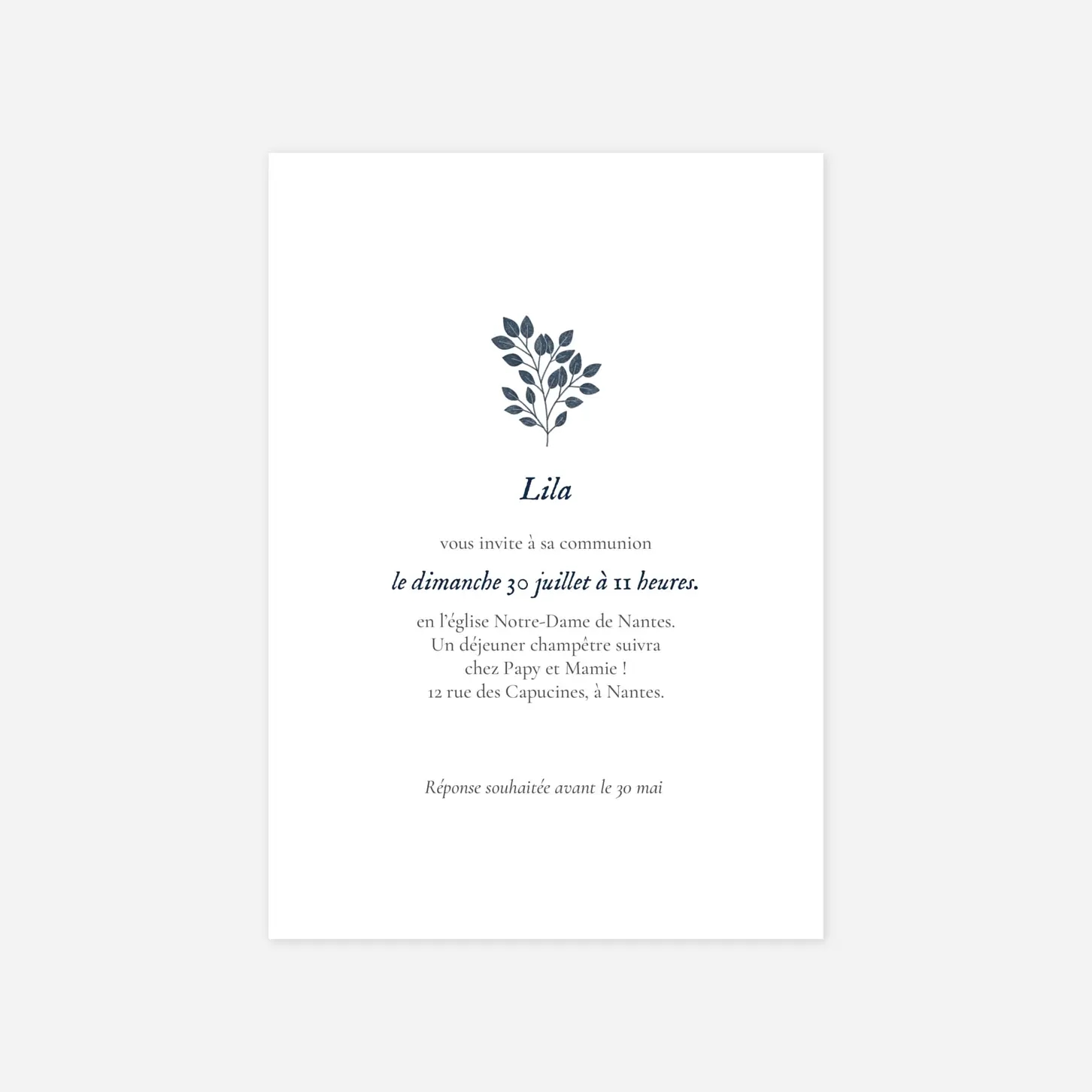 Invitation communion Signature végétale