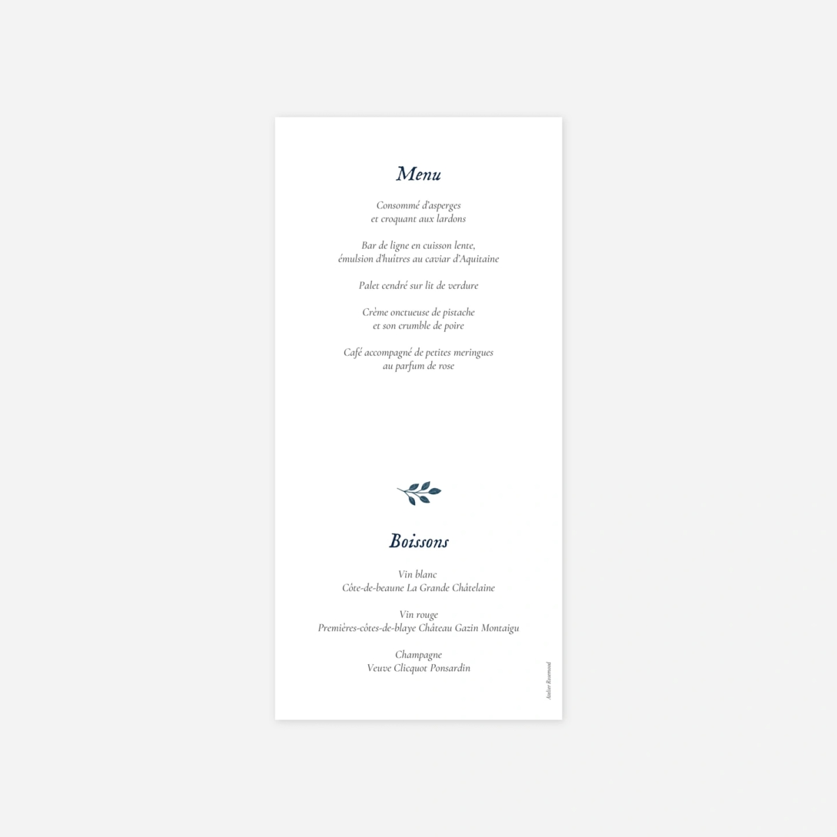 Menu mariage Signature végétale