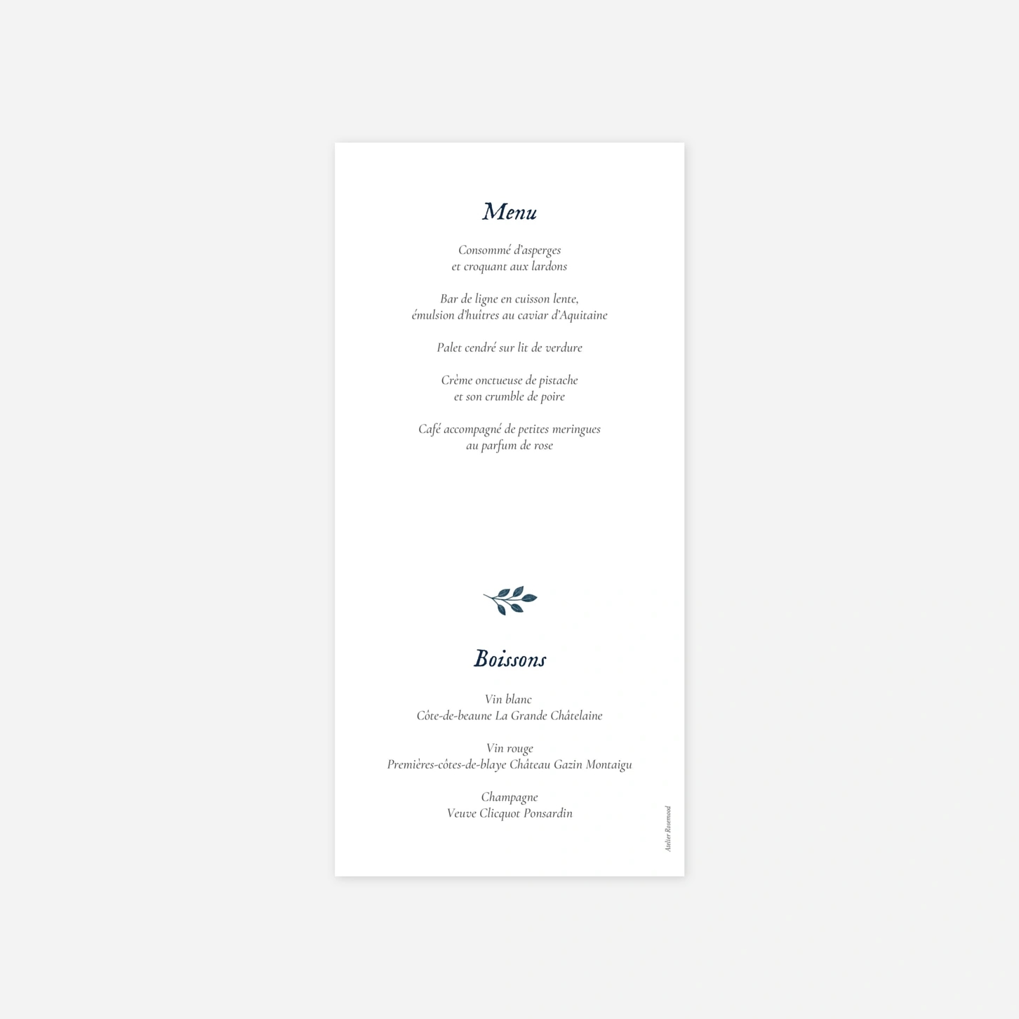 Menu mariage Signature végétale