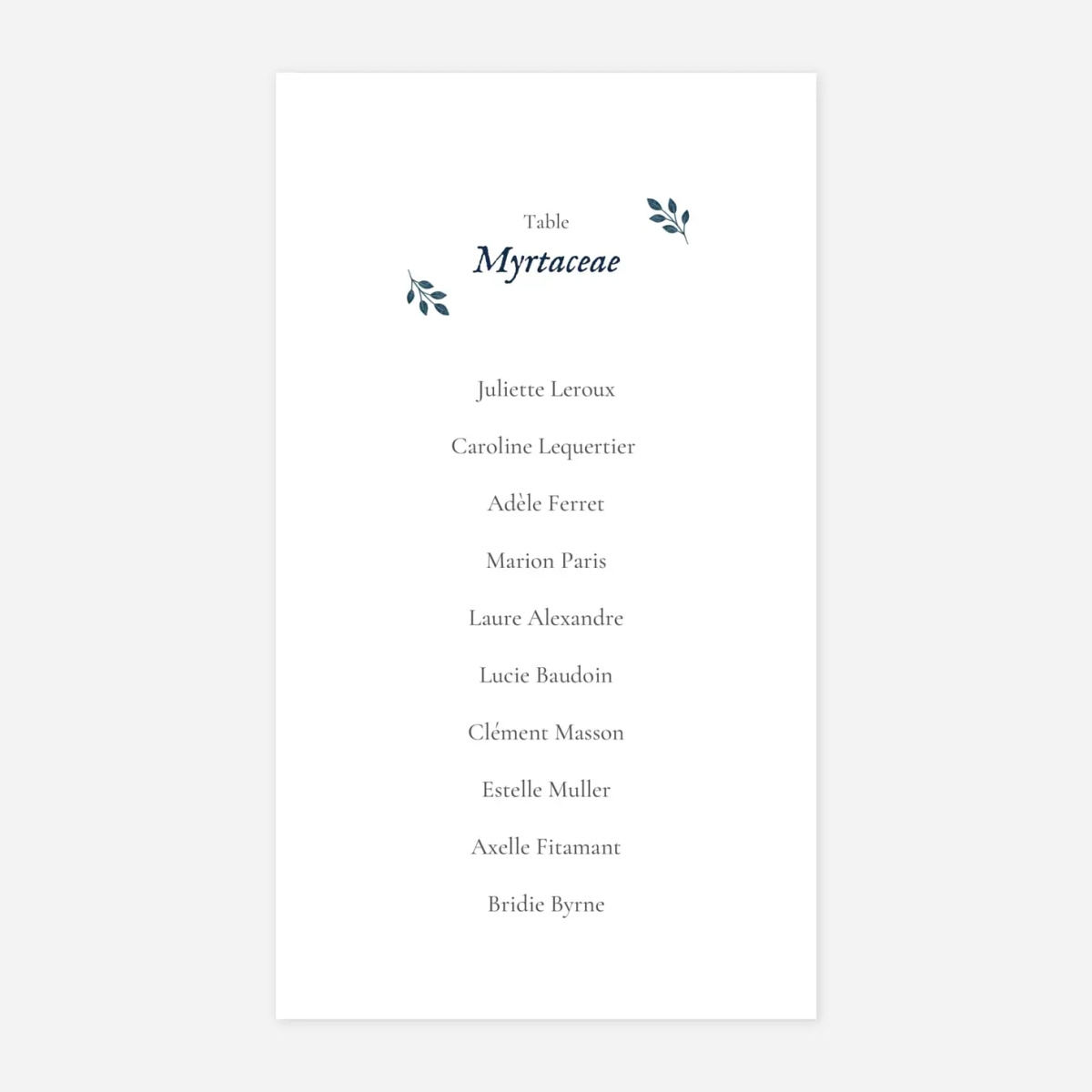 Nom de table mariage Signature végétale