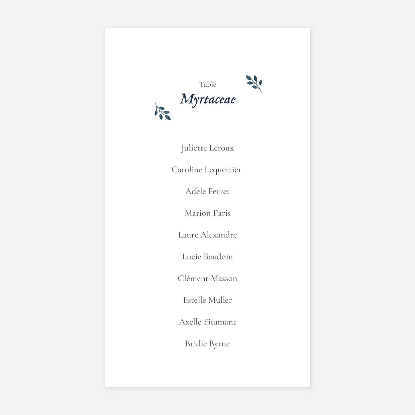Nom de table mariage Signature végétale
