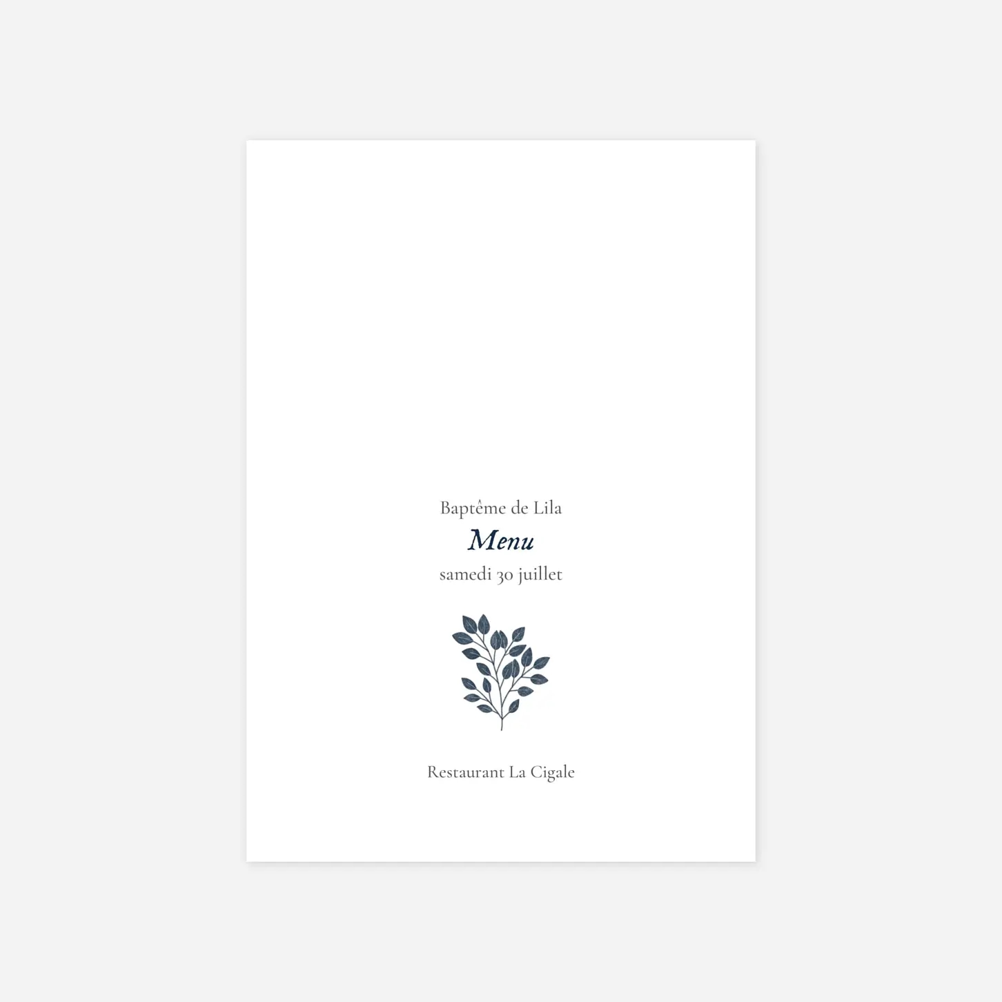 Menu baptême Signature végétale